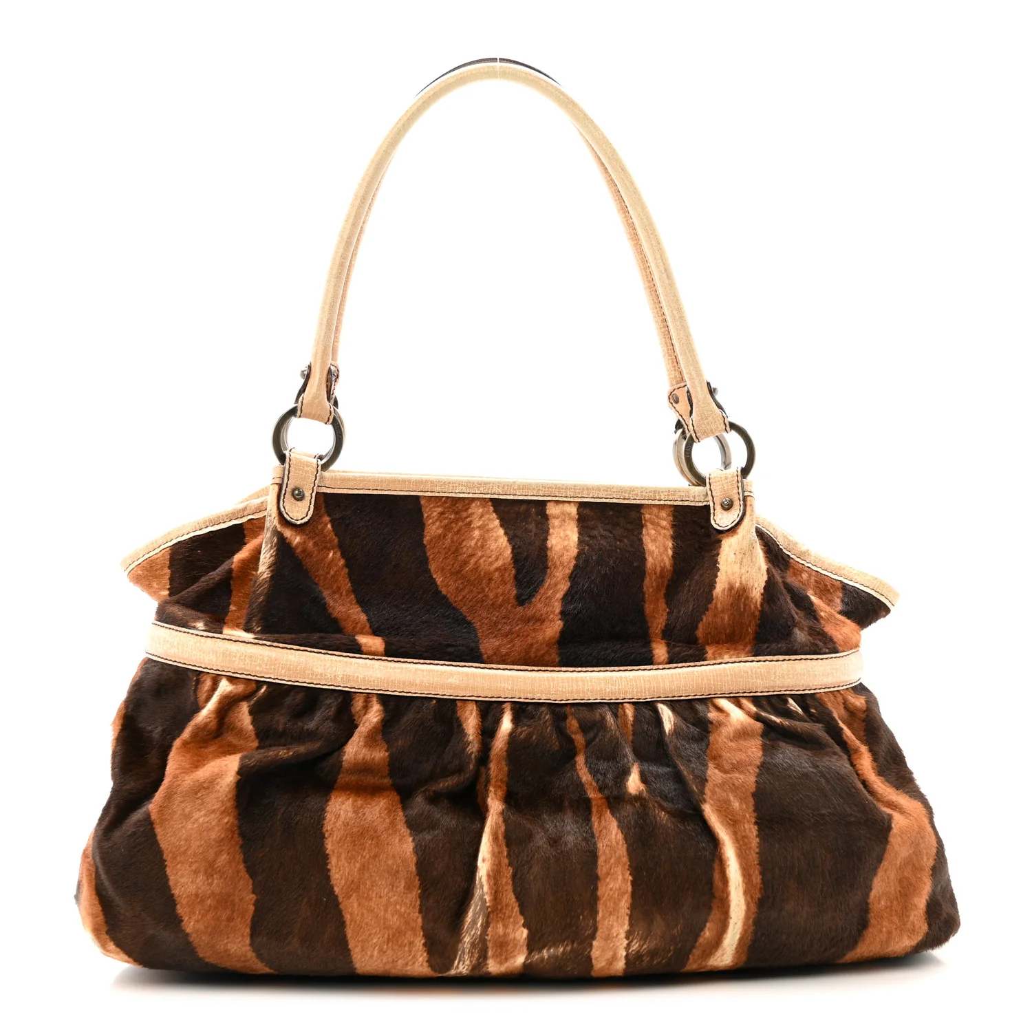 Calf Hair Zebra Print Chef Shopper Tote White Brown
