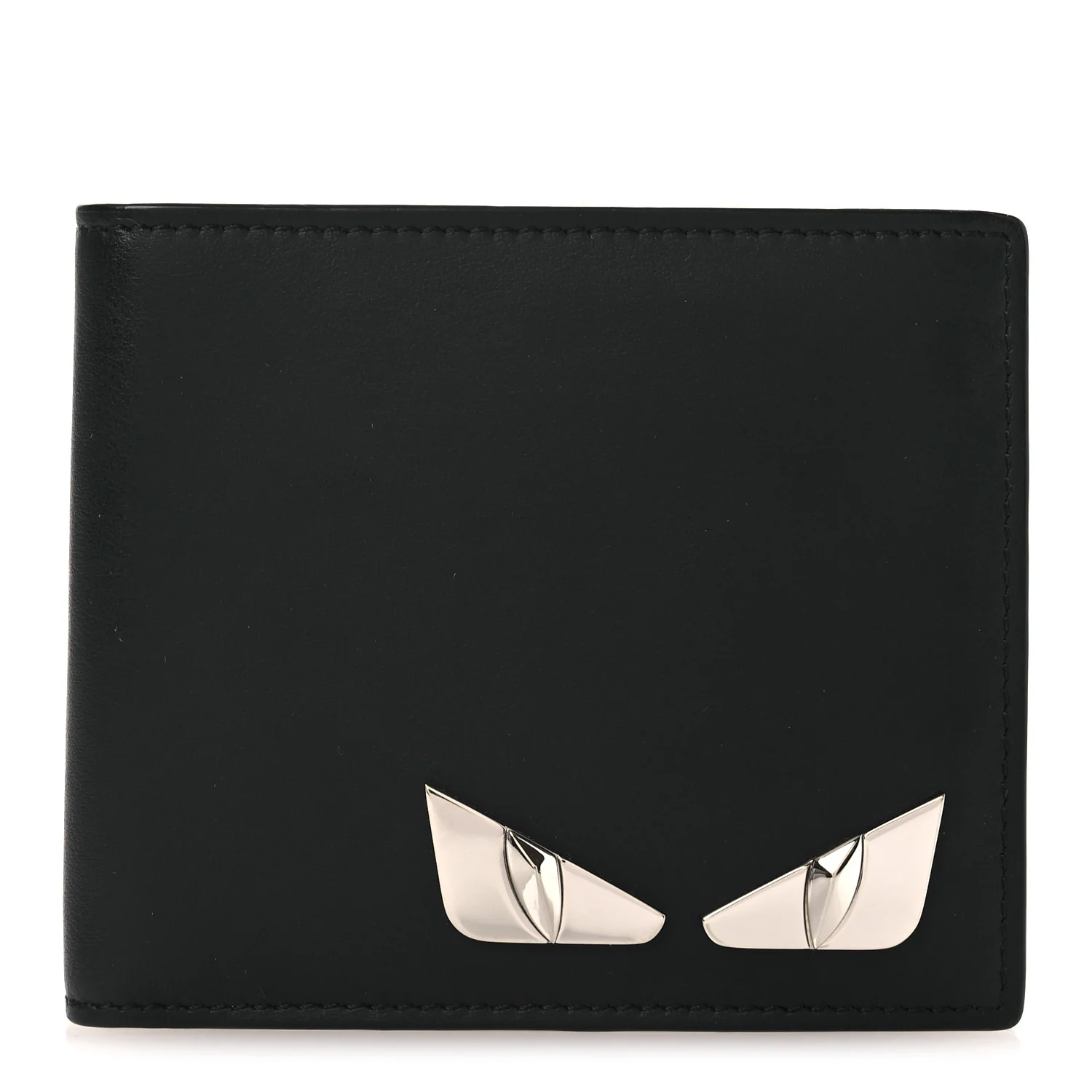 Calfskin Metal Monster Eyes Bi-fold Wallet Black