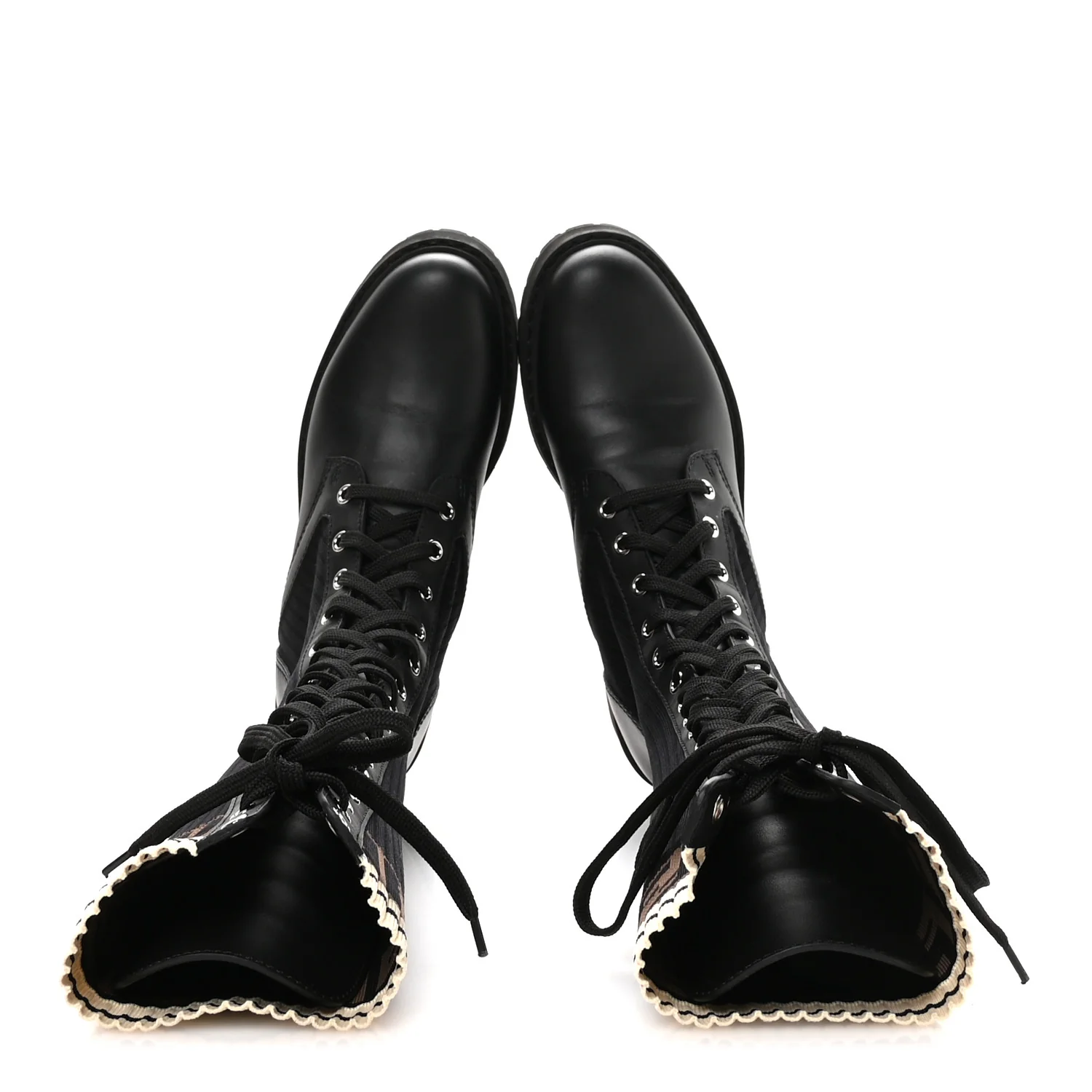 Calfskin Stretch Fabric FF Rockoko Tall Biker Boots 37 Tobacco Black Marino - Image 2