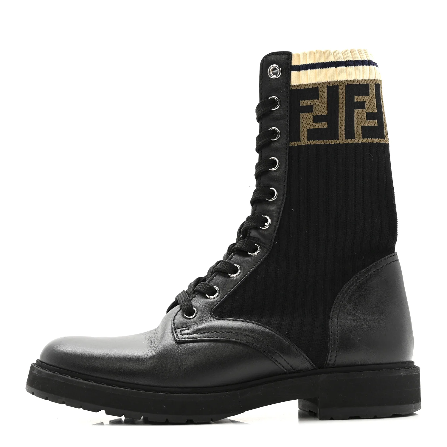 Calfskin Stretch Fabric Rockoko Biker Boots 36 Tobacco Black Marino