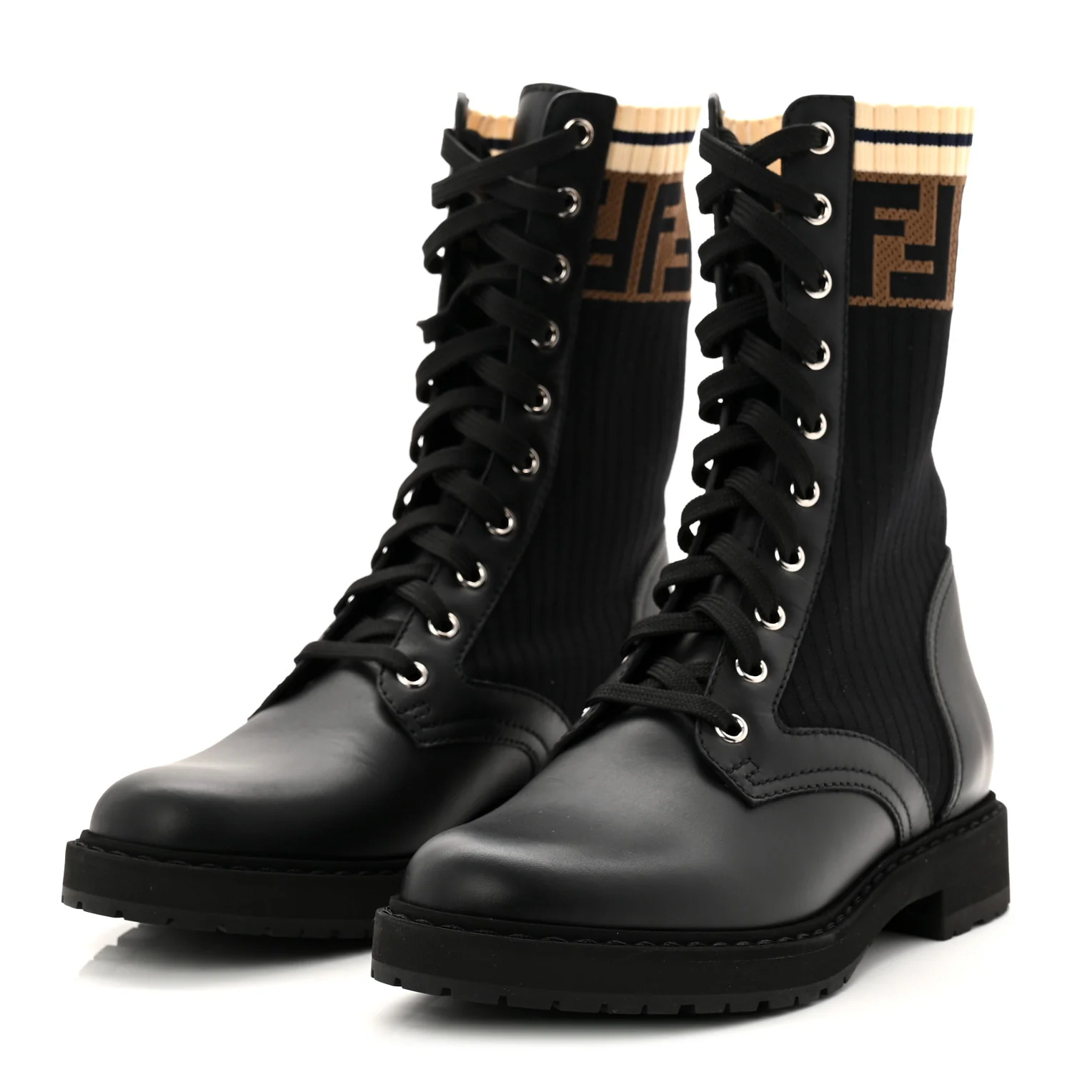Calfskin Stretch Fabric Rockoko Biker Boots 37 Tobacco Black Marino - Image 4