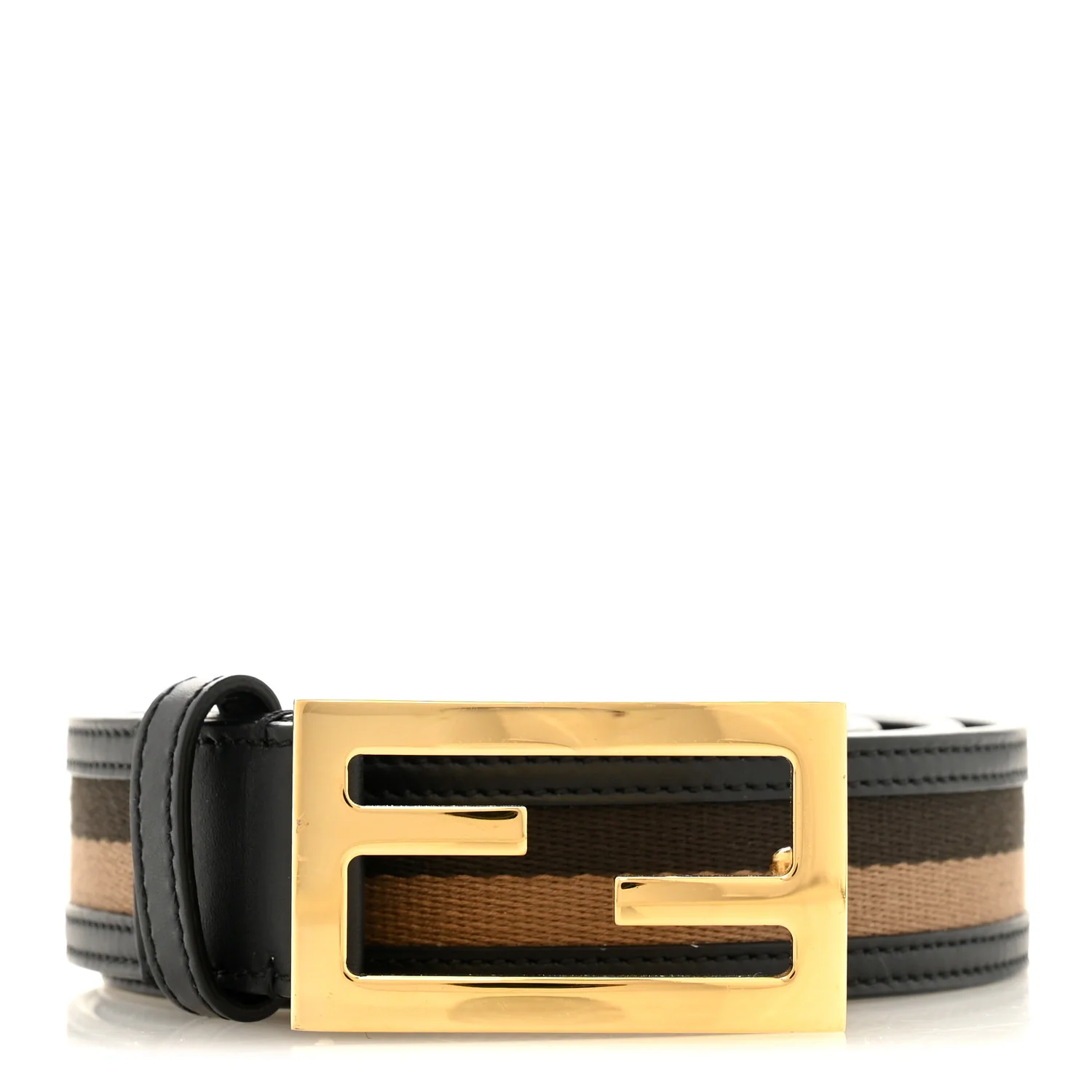 Canvas Calfskin Baguette Belt 85 34 Black Brown