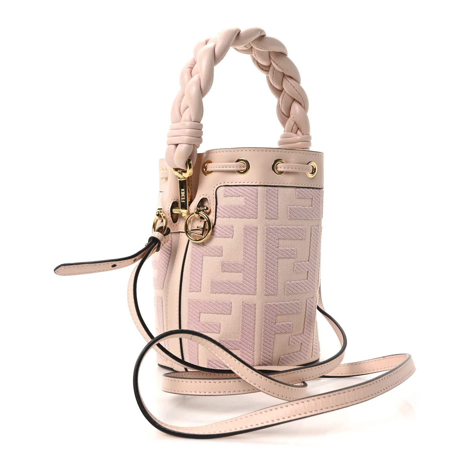 Canvas Nappa F is Fendi FF Embroidered Mini Mon Tresor Bucket Bag Baby Pink - Image 3