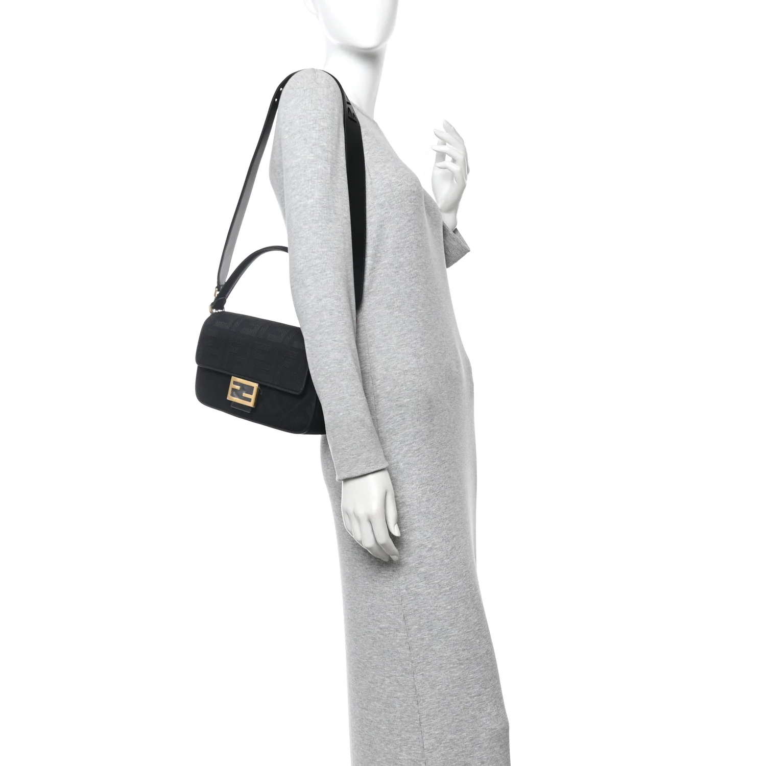 Canvas Vitello King Extra Strap FF Embroidered Baguette Black - Image 2