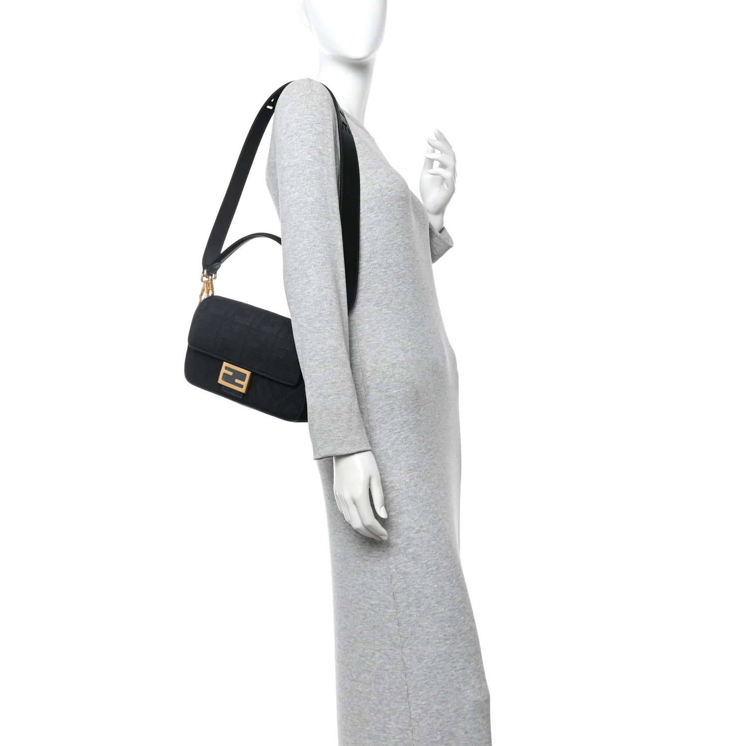 Canvas Vitello King Extra Strap FF Embroidered Baguette Black - Image 2