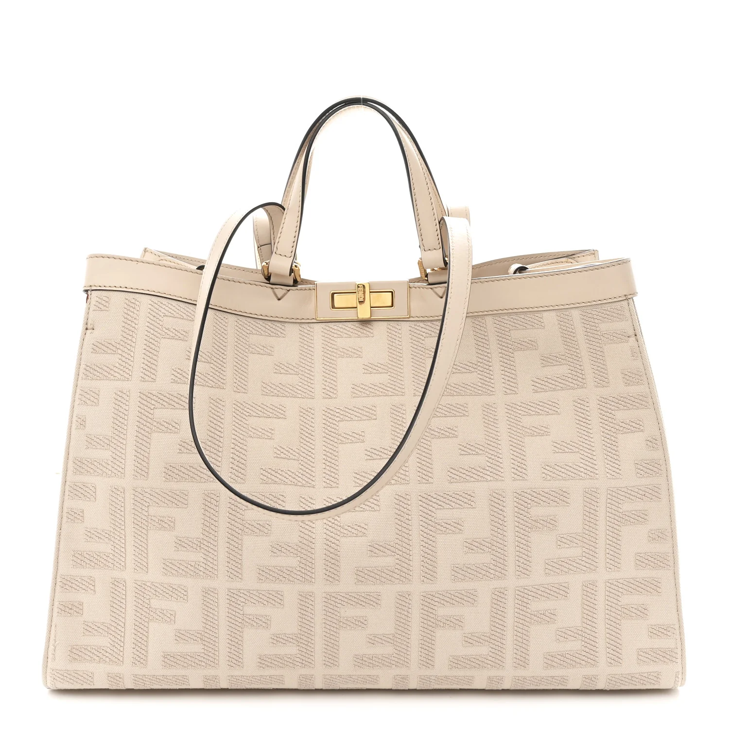 Canvas Vitello King FF Embroidered Medium Peekaboo X-Tote Poudre