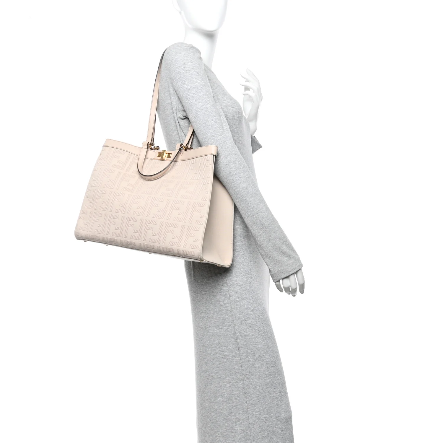 Canvas Vitello King FF Embroidered Medium Peekaboo X-Tote Poudre - Image 2