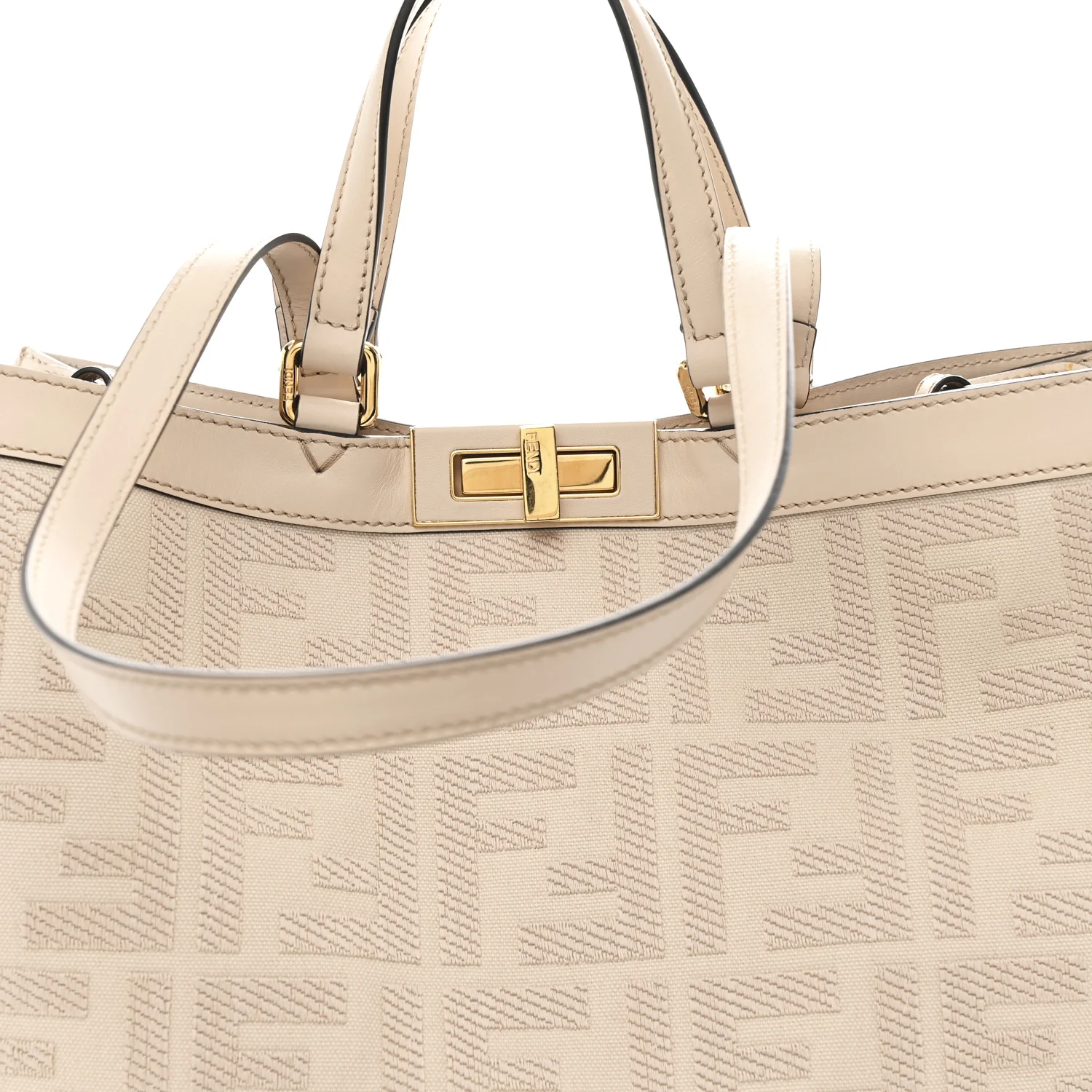 Canvas Vitello King FF Embroidered Medium Peekaboo X-Tote Poudre - Image 8