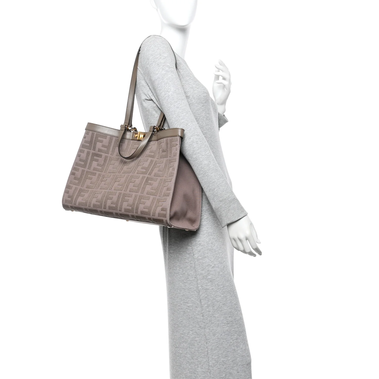 Canvas Vitello King FF Embroidered Medium Peekaboo X-Tote Tartufo - Image 2