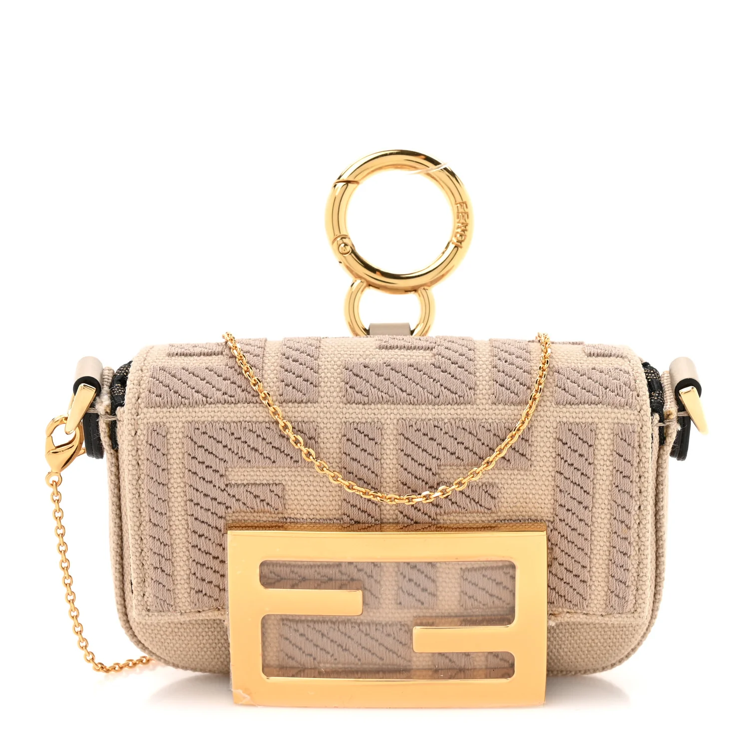 Canvas Vitello King FF Embroidered Nano Maxi Buckle Baguette Charm Nuvola