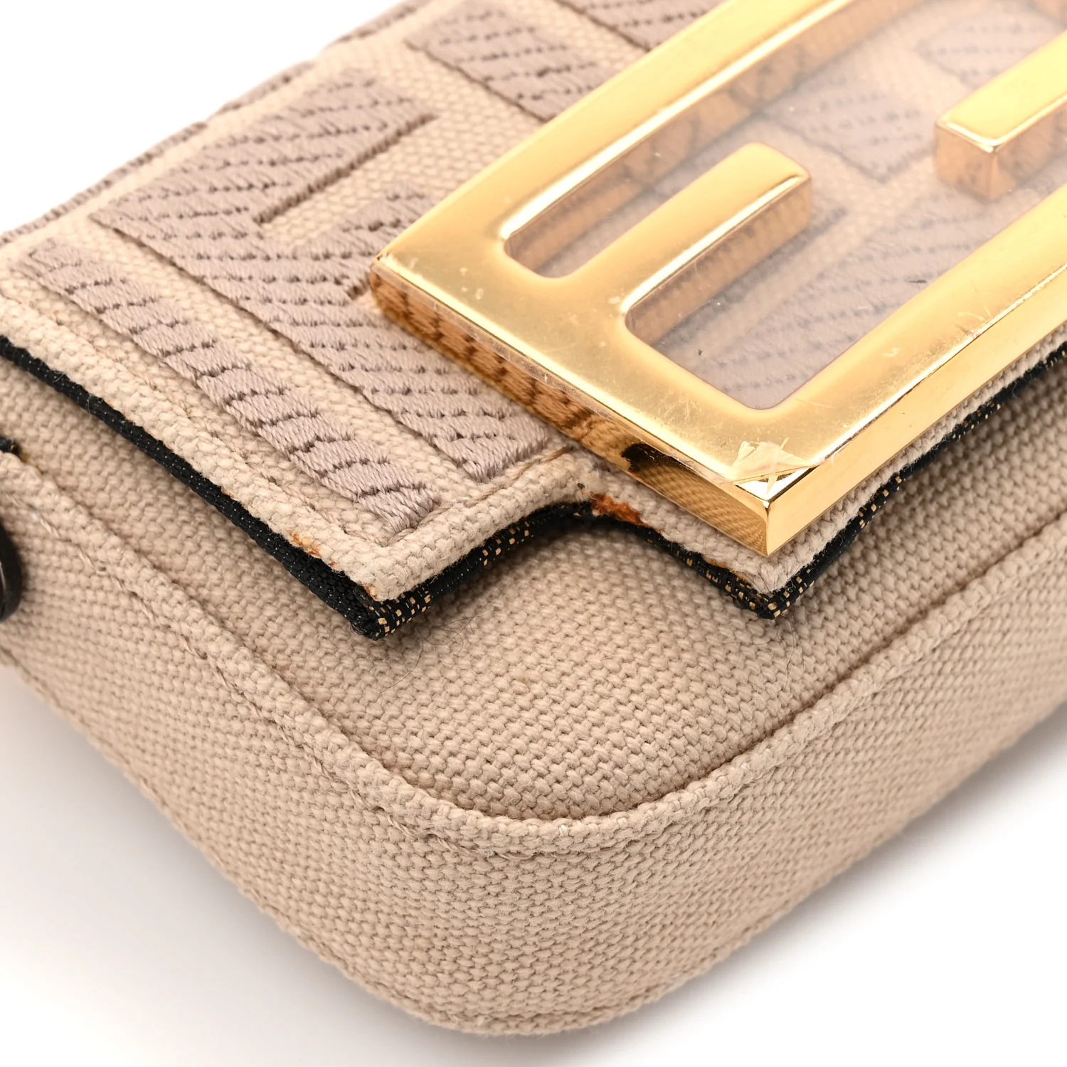 Canvas Vitello King FF Embroidered Nano Maxi Buckle Baguette Charm Nuvola - Image 11