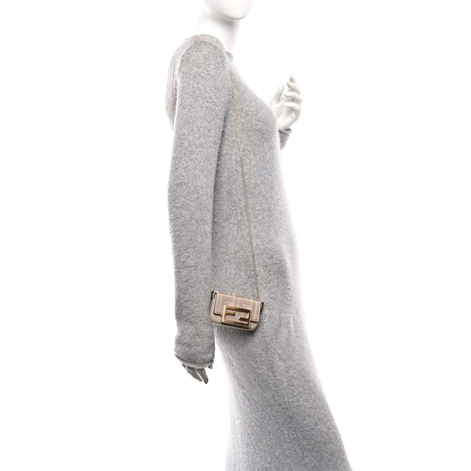 Canvas Vitello King FF Embroidered Nano Maxi Buckle Baguette Charm Nuvola - Image 2