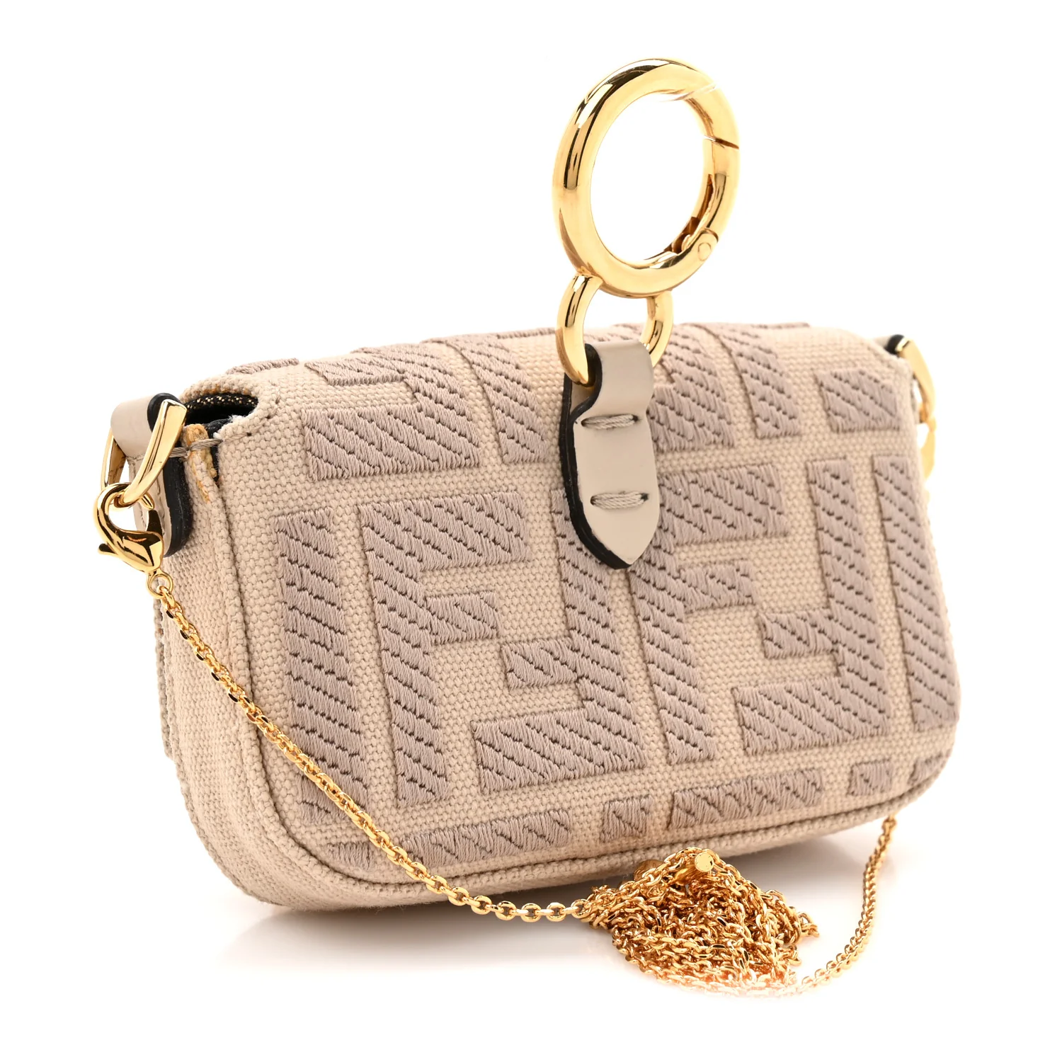 Canvas Vitello King FF Embroidered Nano Maxi Buckle Baguette Charm Nuvola - Image 3