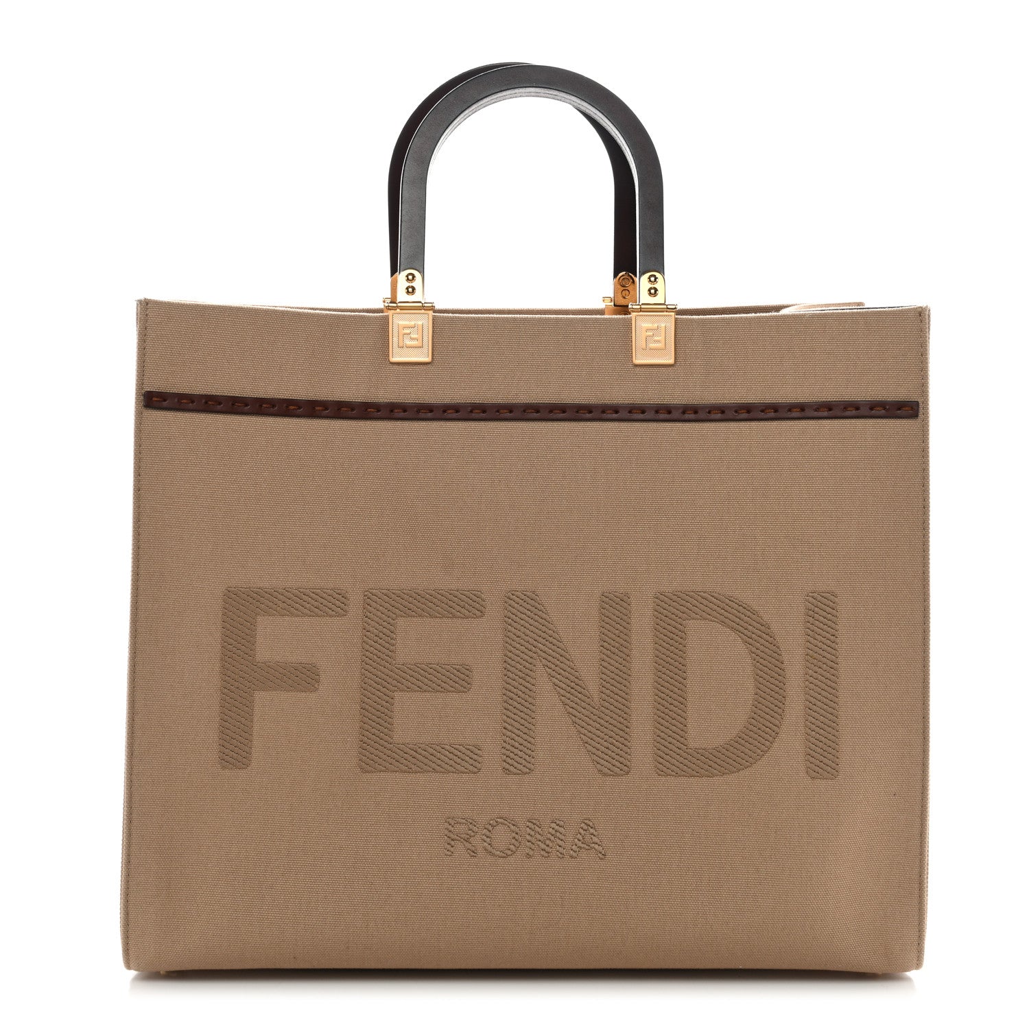 Canvas Vitello King Logo Embroidered Medium Fendi Sunshine Shopper Tote Sand Ghianda