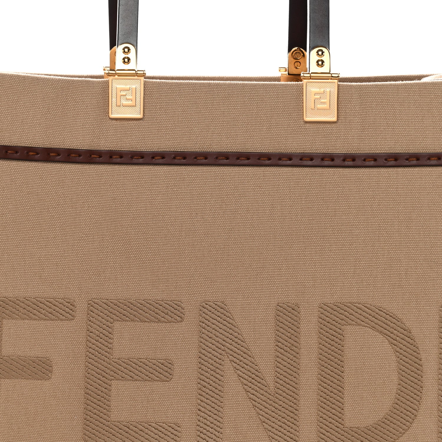 Canvas Vitello King Logo Embroidered Medium Fendi Sunshine Shopper Tote Sand Ghianda - Image 22