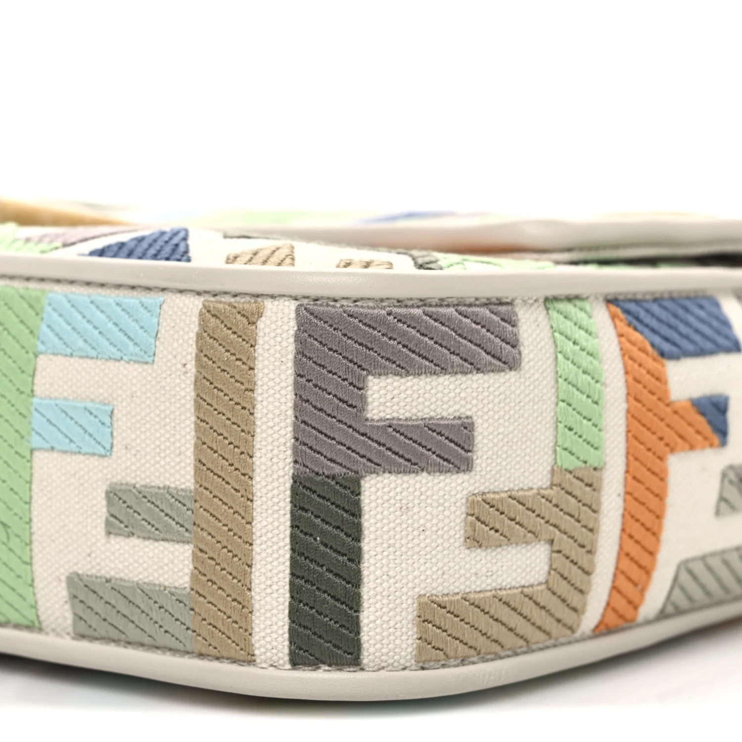 Canvas Vitello Seta FF Multicolor Embroidered Baguette Grezzo Multicolor Latte - Image 10
