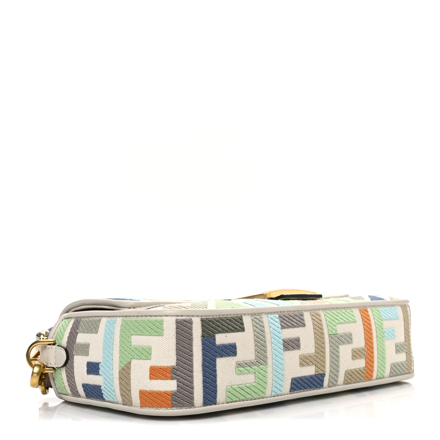 Canvas Vitello Seta FF Multicolor Embroidered Baguette Grezzo Multicolor Latte - Image 4