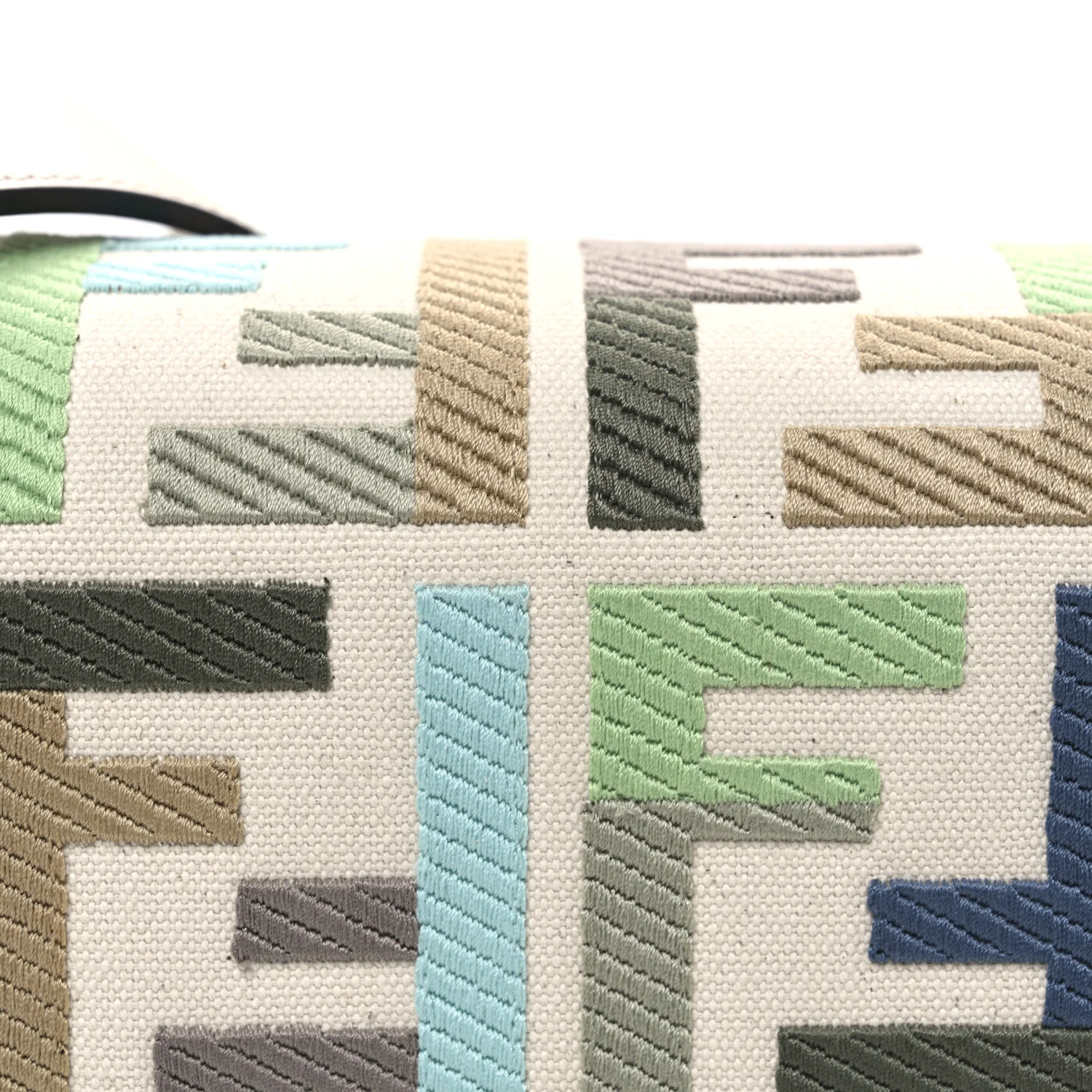 Canvas Vitello Seta FF Multicolor Embroidered Baguette Grezzo Multicolor Latte - Image 8