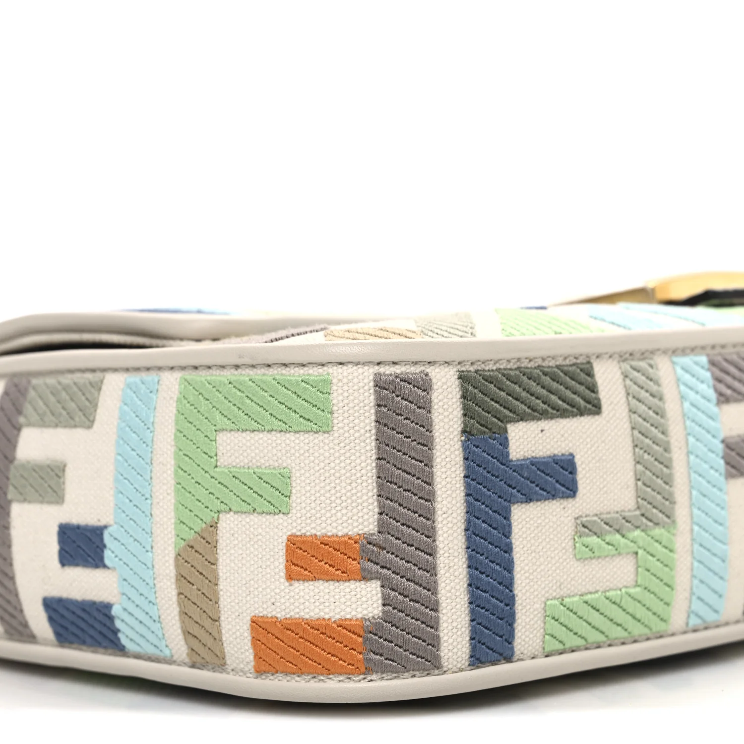 Canvas Vitello Seta FF Multicolor Embroidered Baguette Grezzo Multicolor Latte - Image 9