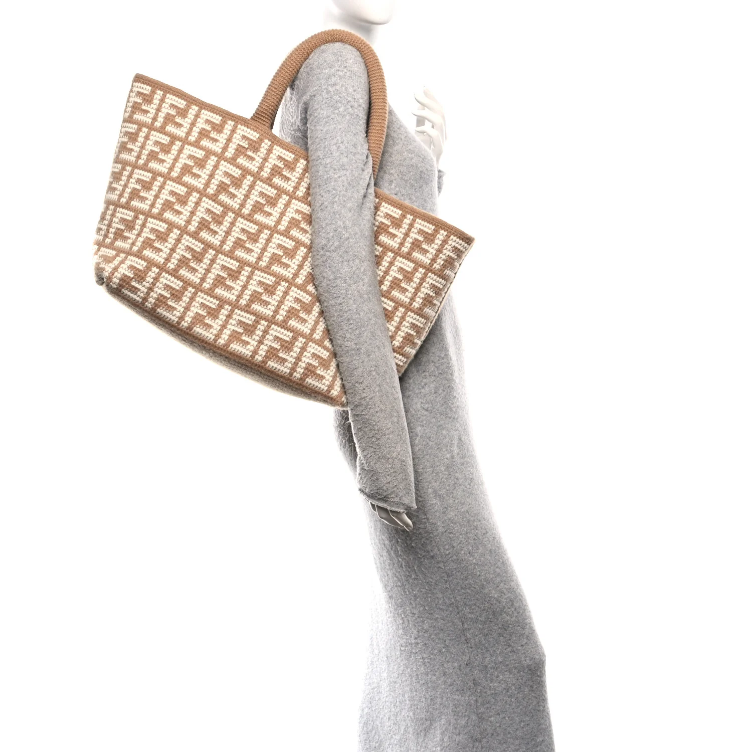 Cashmere Knit FF Large Shopper Tote Cammello - Image 2