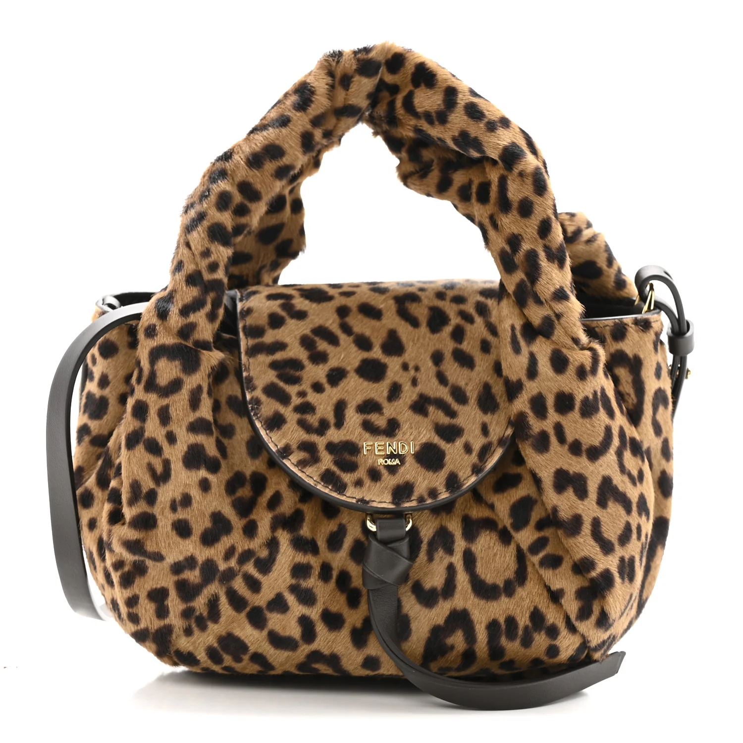 Cavallino Vitello Leopard Print Mini Spy Bag Marrone