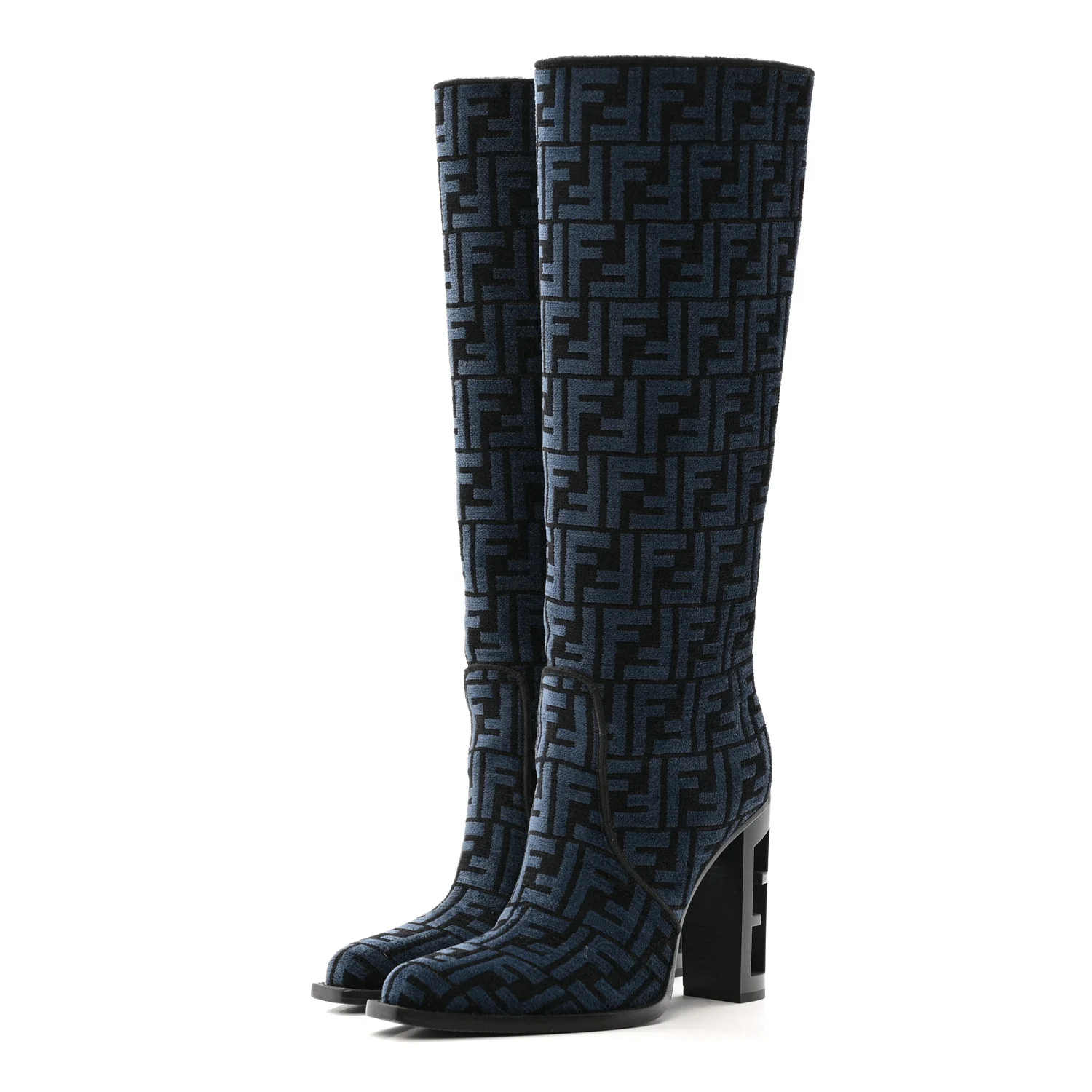 Chenille Jacquard FF 110mm Knee Boots 39 Black Blue - Image 3