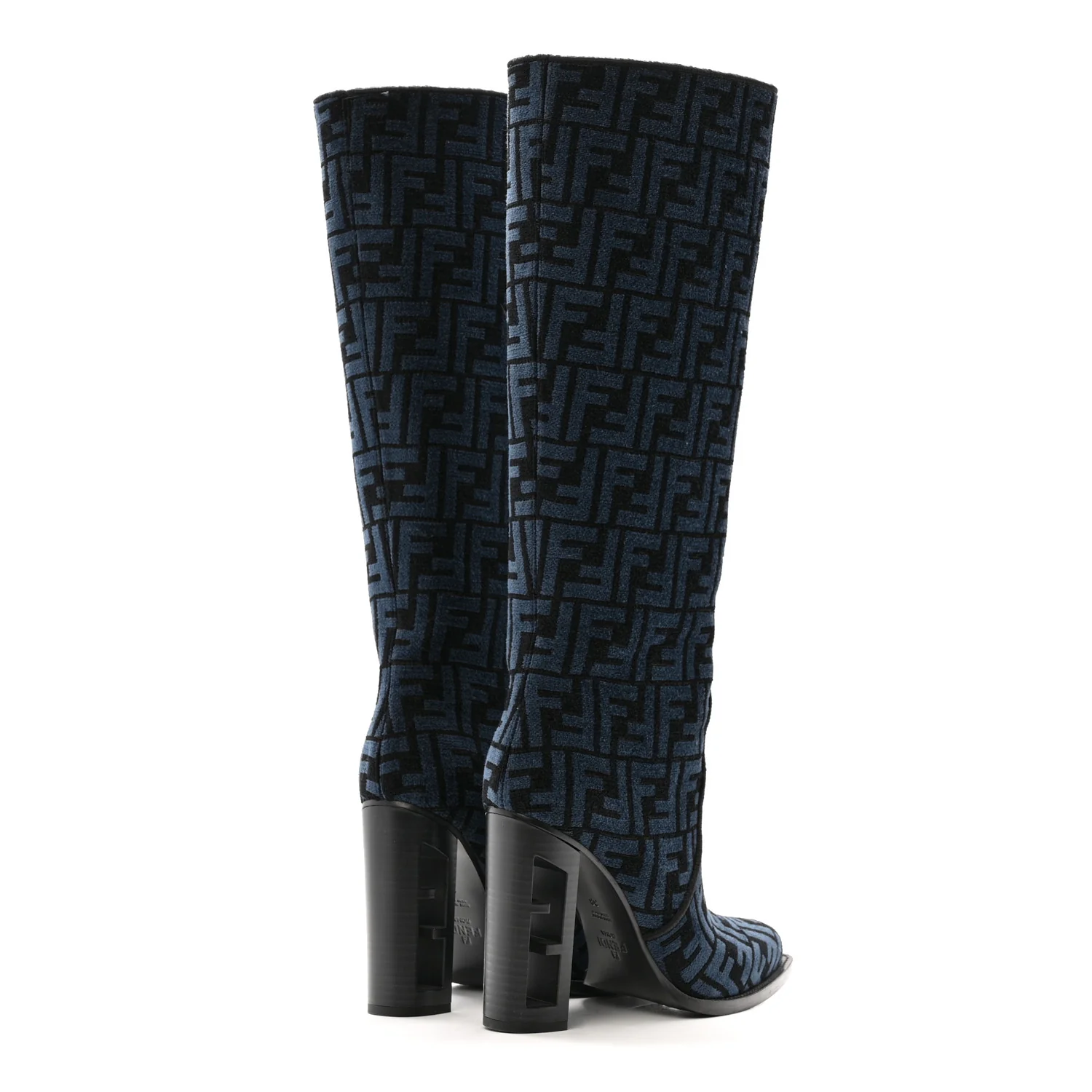 Chenille Jacquard FF 110mm Knee Boots 39 Black Blue - Image 4