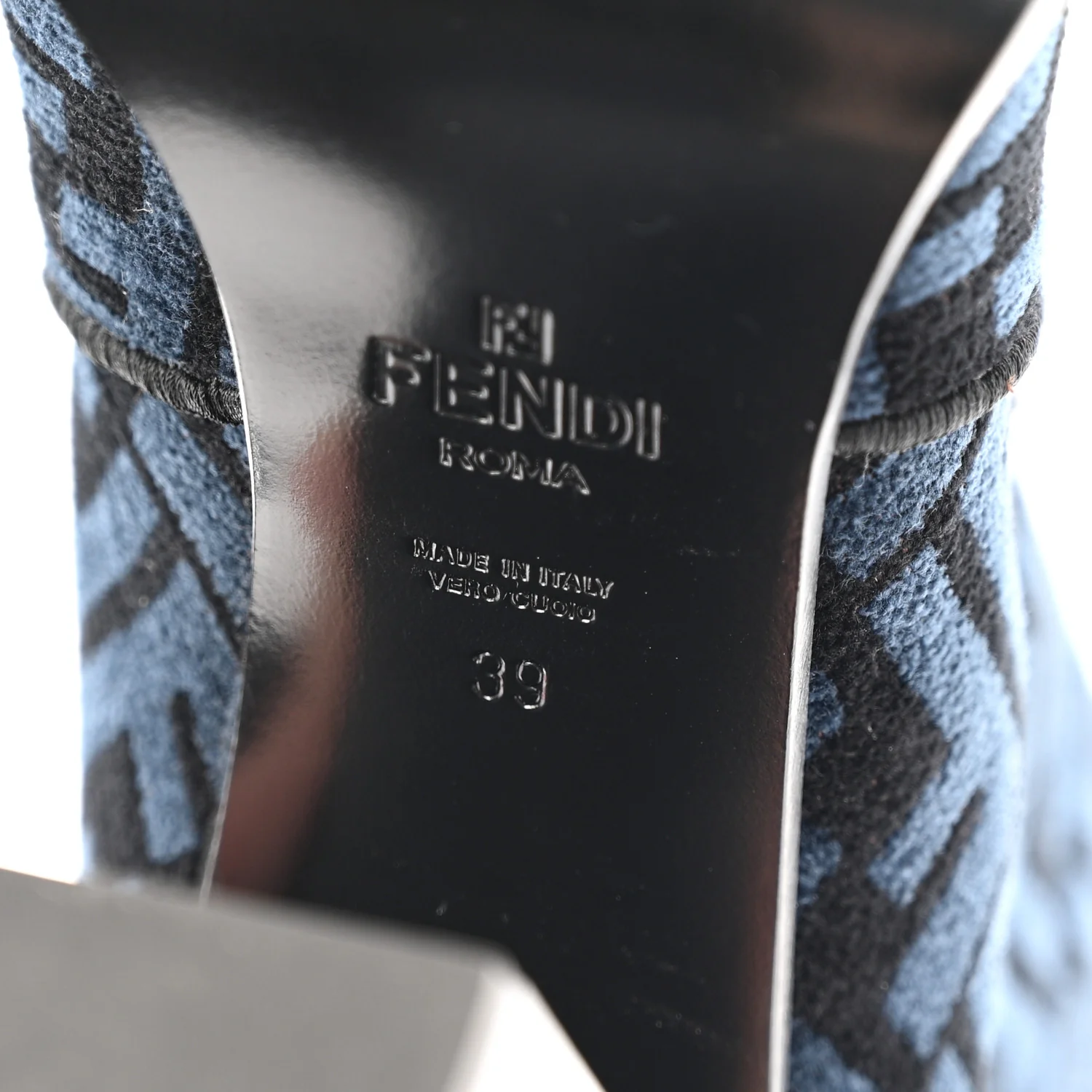 Chenille Jacquard FF 110mm Knee Boots 39 Black Blue - Image 7
