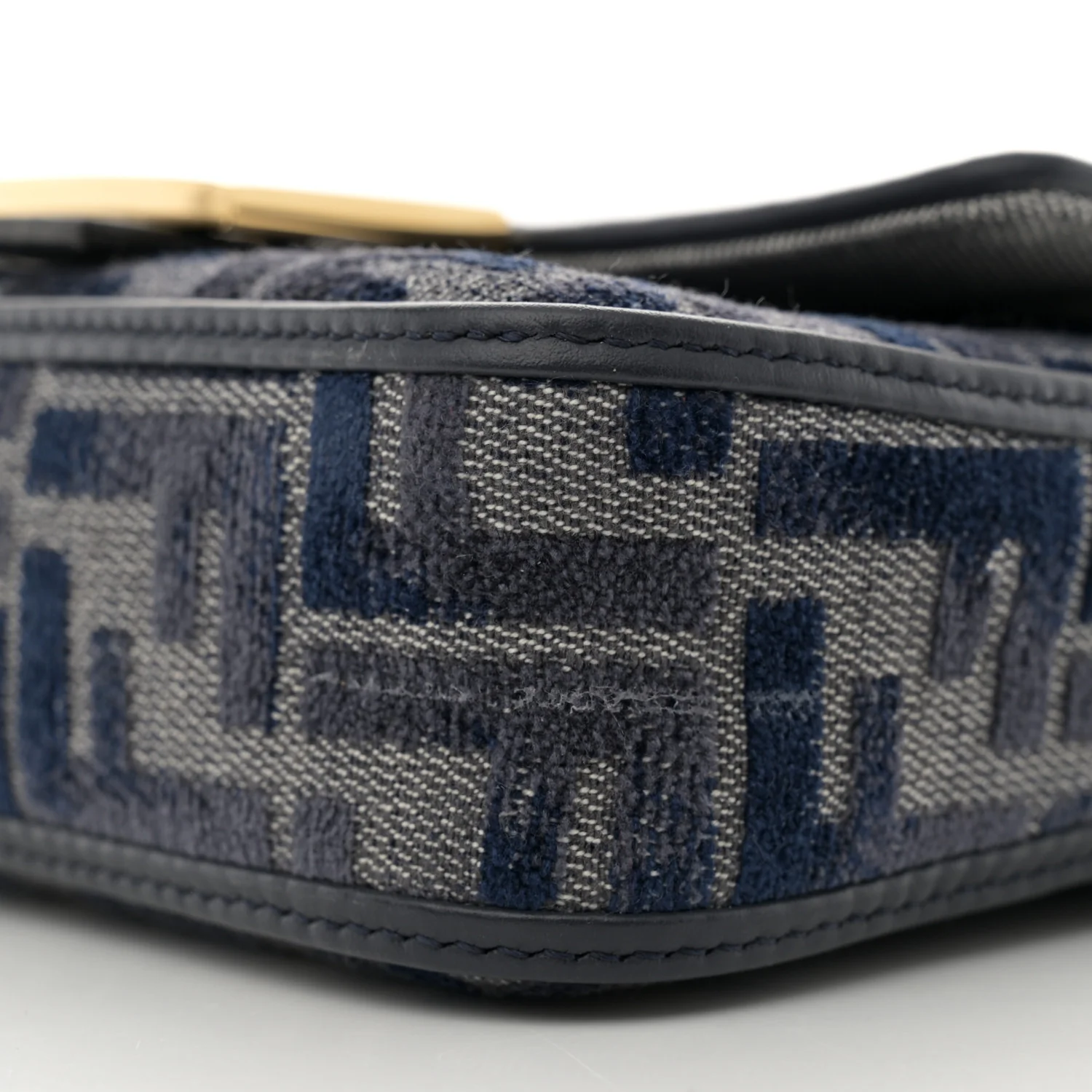 Chenille Vitello Grace FF Embroidered Mini Baguette Dark Blue Grey - Image 10