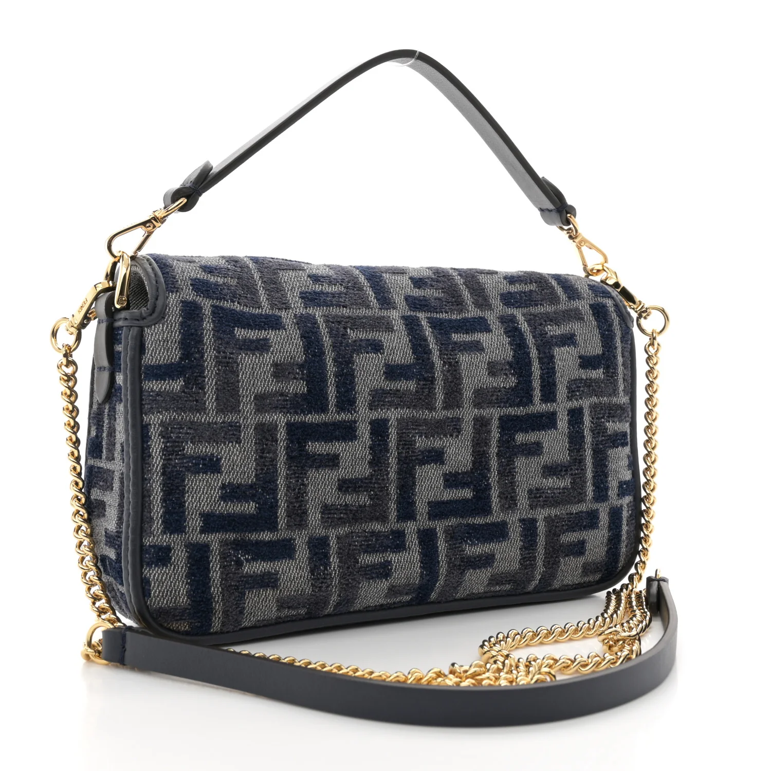 Chenille Vitello Grace FF Embroidered Mini Baguette Dark Blue Grey - Image 3