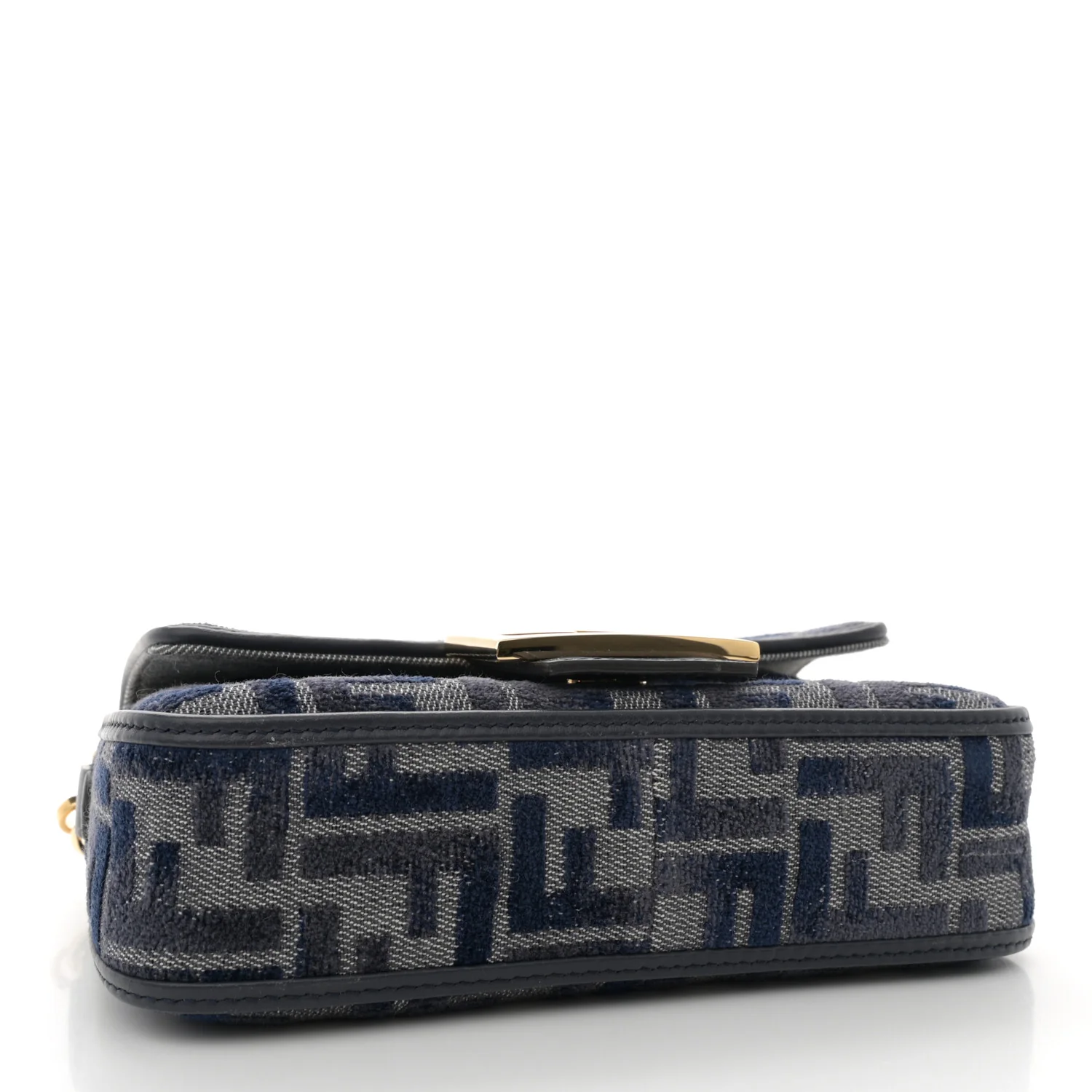 Chenille Vitello Grace FF Embroidered Mini Baguette Dark Blue Grey - Image 4