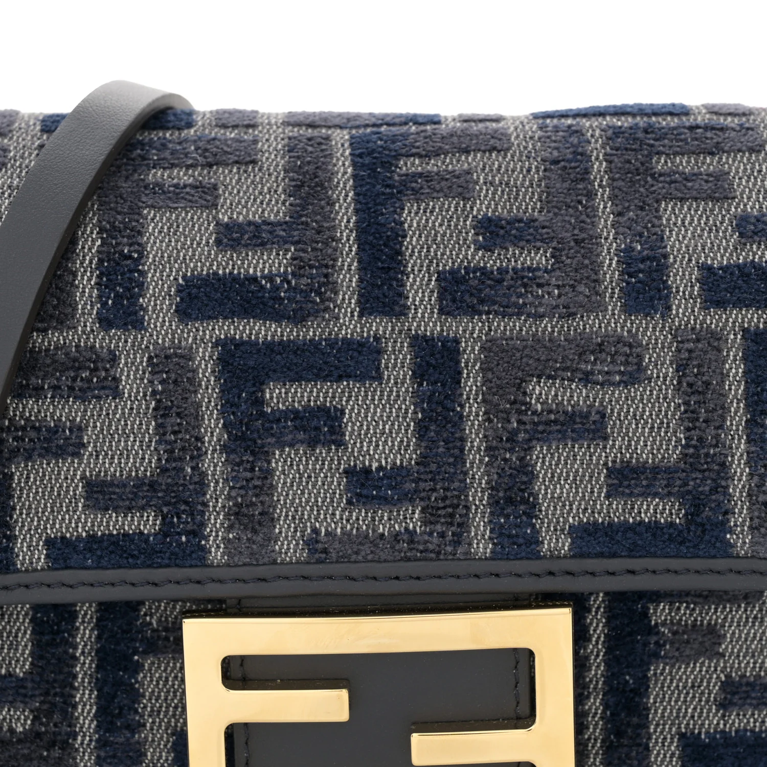 Chenille Vitello Grace FF Embroidered Mini Baguette Dark Blue Grey - Image 8