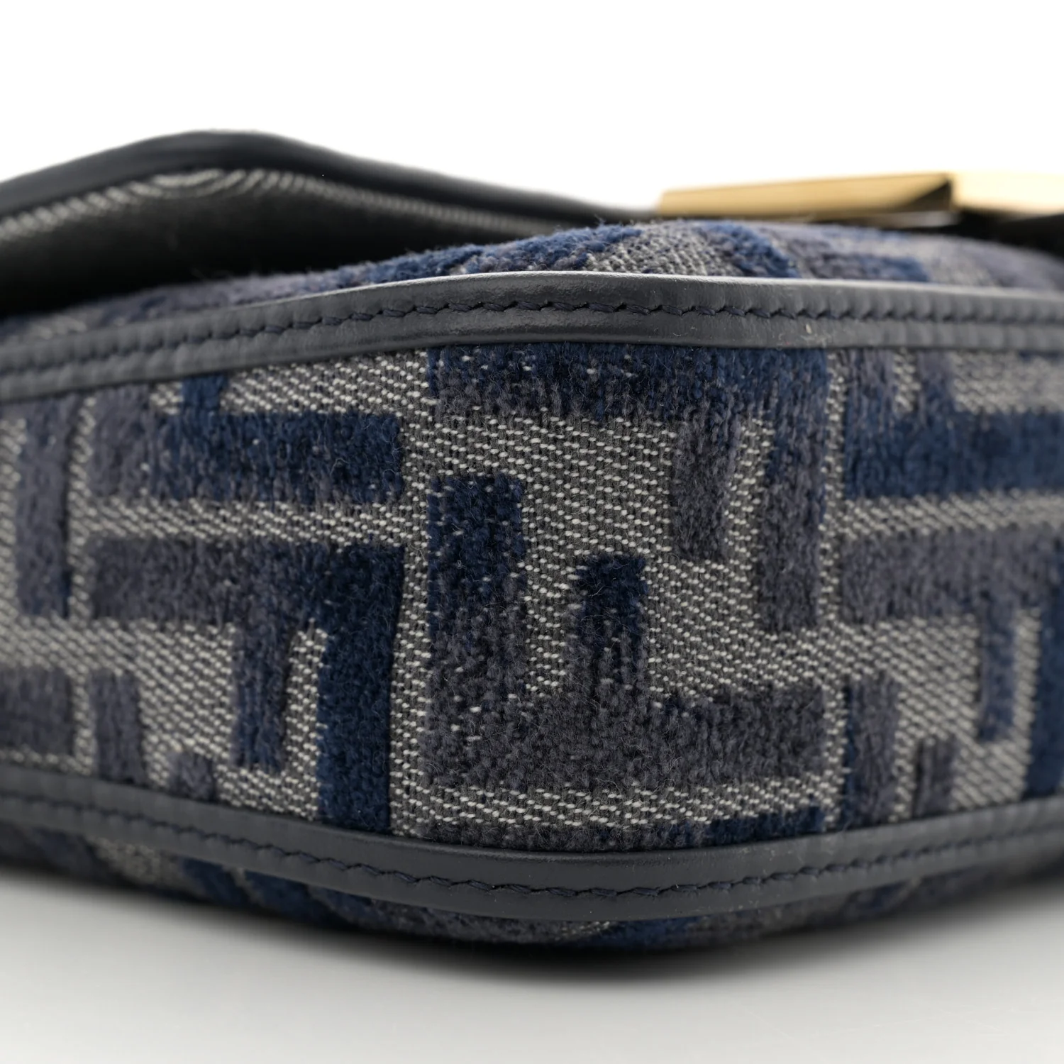 Chenille Vitello Grace FF Embroidered Mini Baguette Dark Blue Grey - Image 9