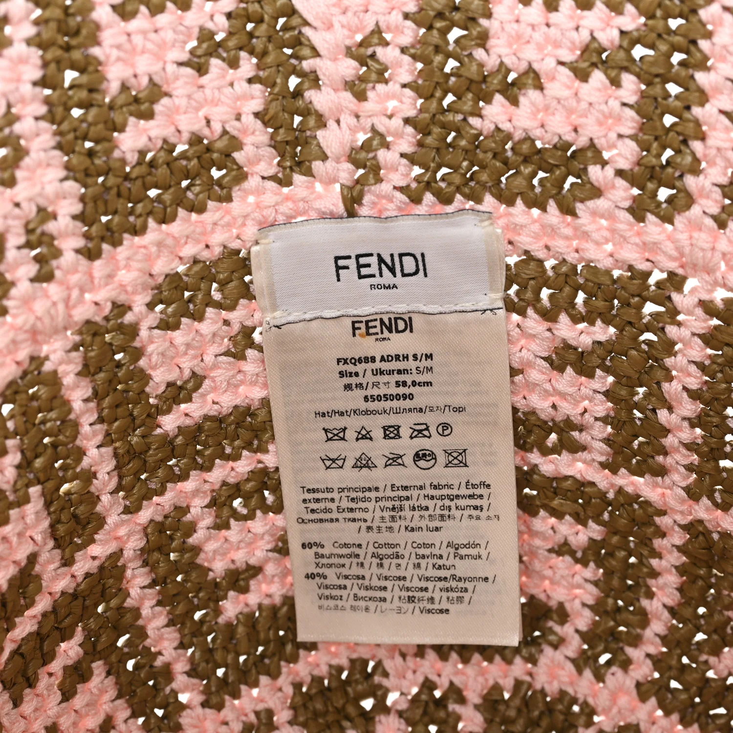 Cotton Rayon FF Woven Bucket Hat S/M Pink Khaki - Image 8
