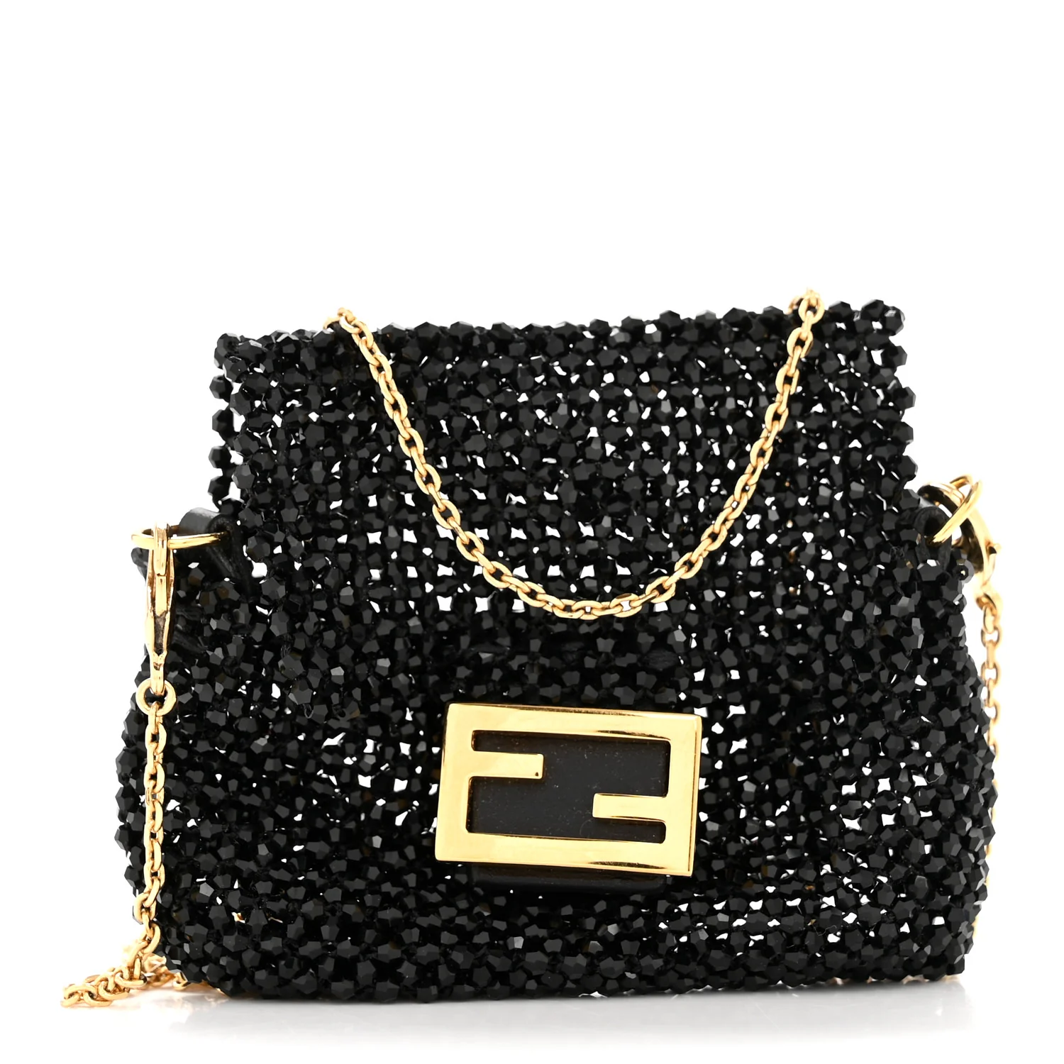 Crystal Vitello King Beaded Mini Pico Baguette Charm Black