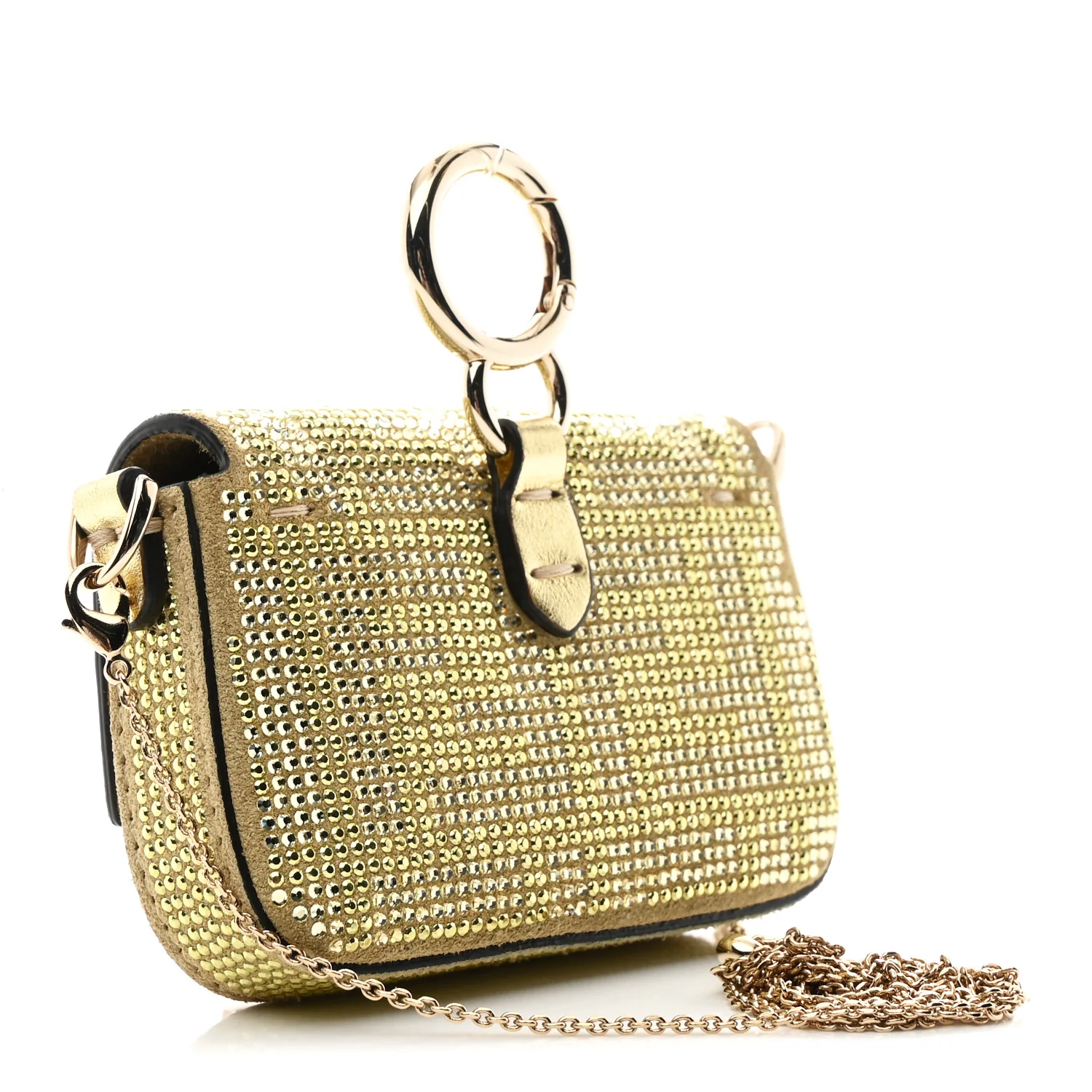 Crystal Vitello Laminato FF Nano Maxi Buckle Baguette Charm Light Gold - Image 2