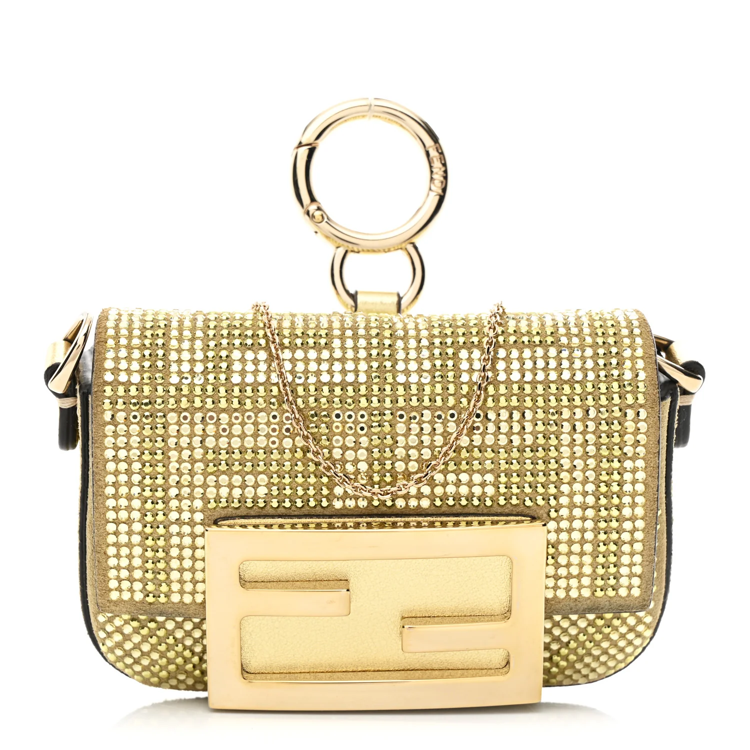 Crystal Vitello Laminato FF Nano Maxi Buckle Baguette Charm Light Gold - Image 7