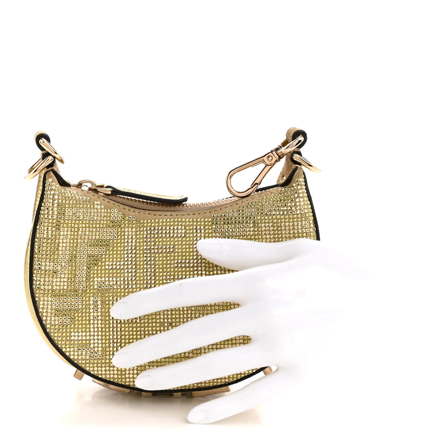Crystal Vitello Laminato Suede FF Mini Fendigraphy Hobo Bag Platino - Image 2