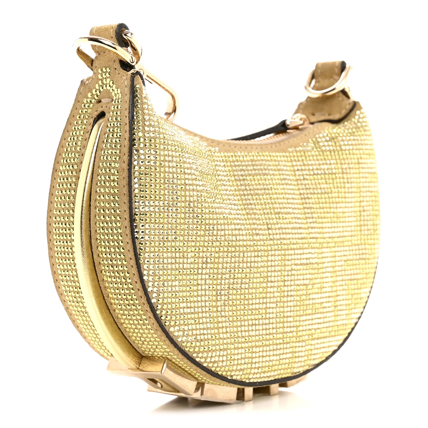 Crystal Vitello Laminato Suede FF Mini Fendigraphy Hobo Bag Platino - Image 3