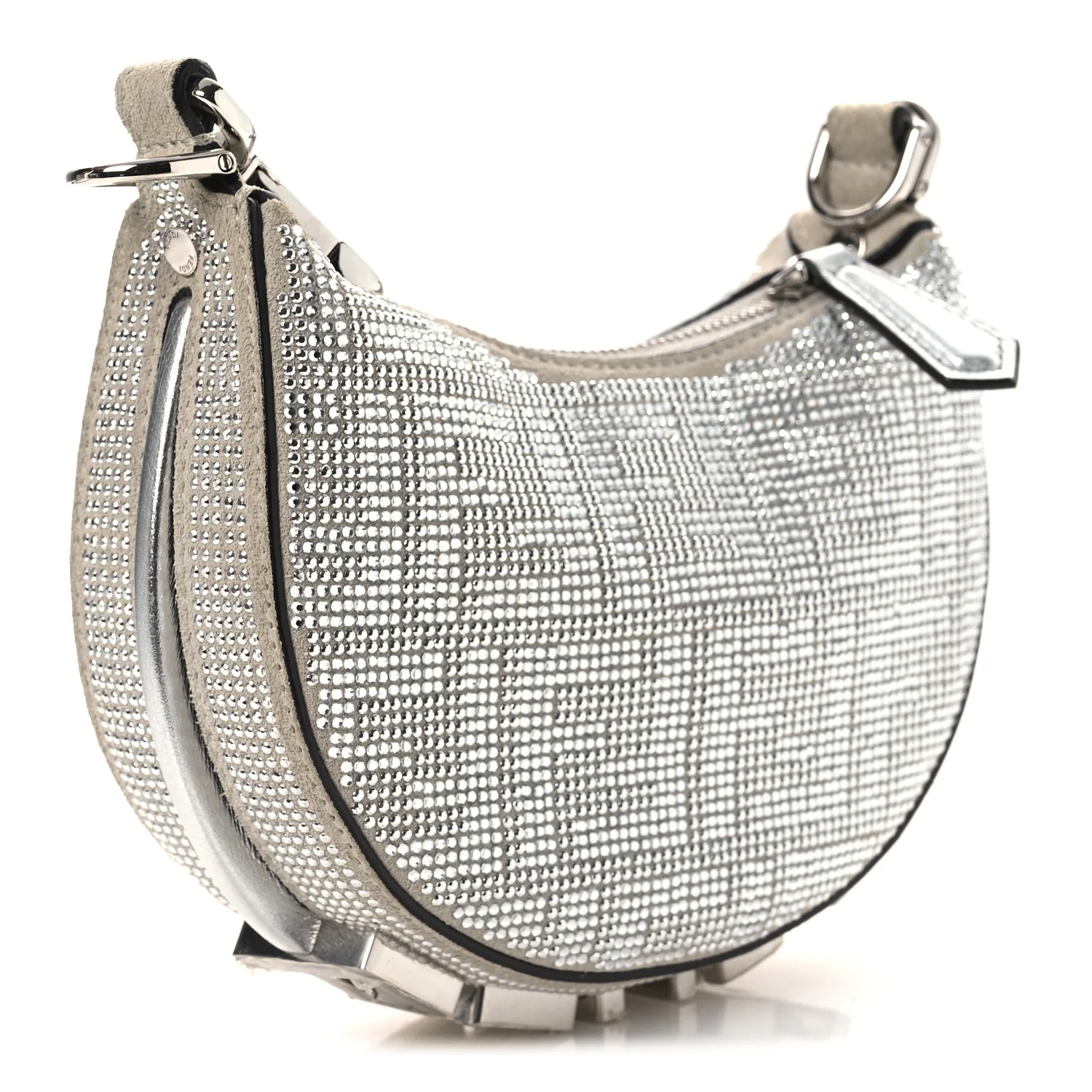 Crystal Vitello Laminato Suede FF Nano Fendigraphy Hobo Bag Grey - Image 3