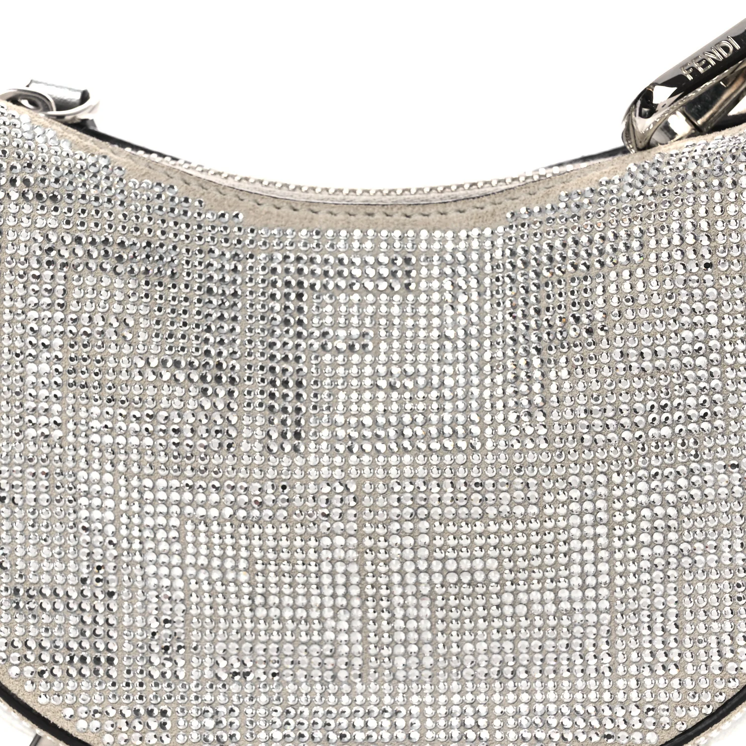 Crystal Vitello Laminato Suede FF Nano Fendigraphy Hobo Bag Grey - Image 8