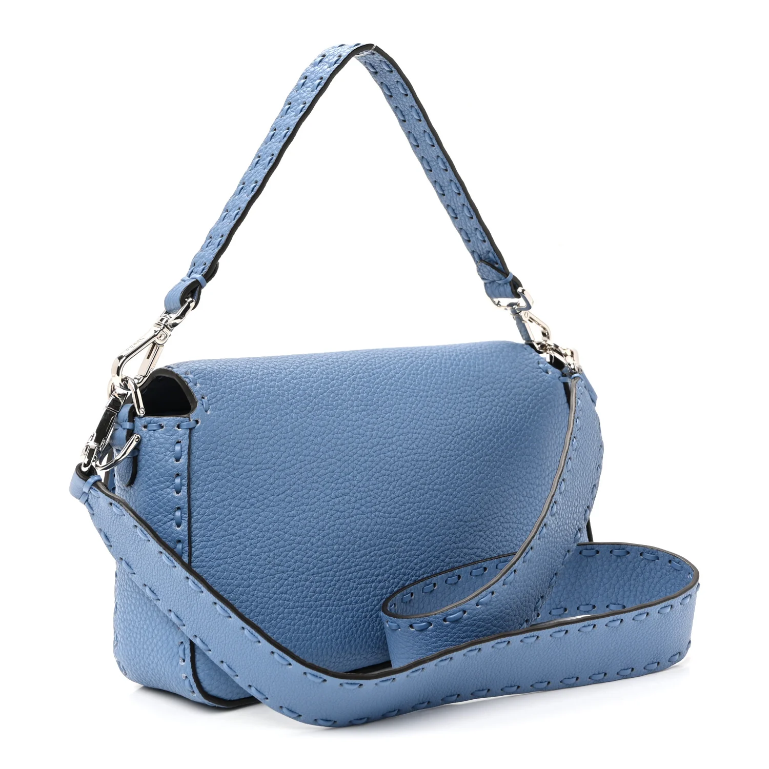 Cuoio Roma Sellerissima Nappa Sintetica Tape Stitch Baguette Placca Argento Blue - Image 3