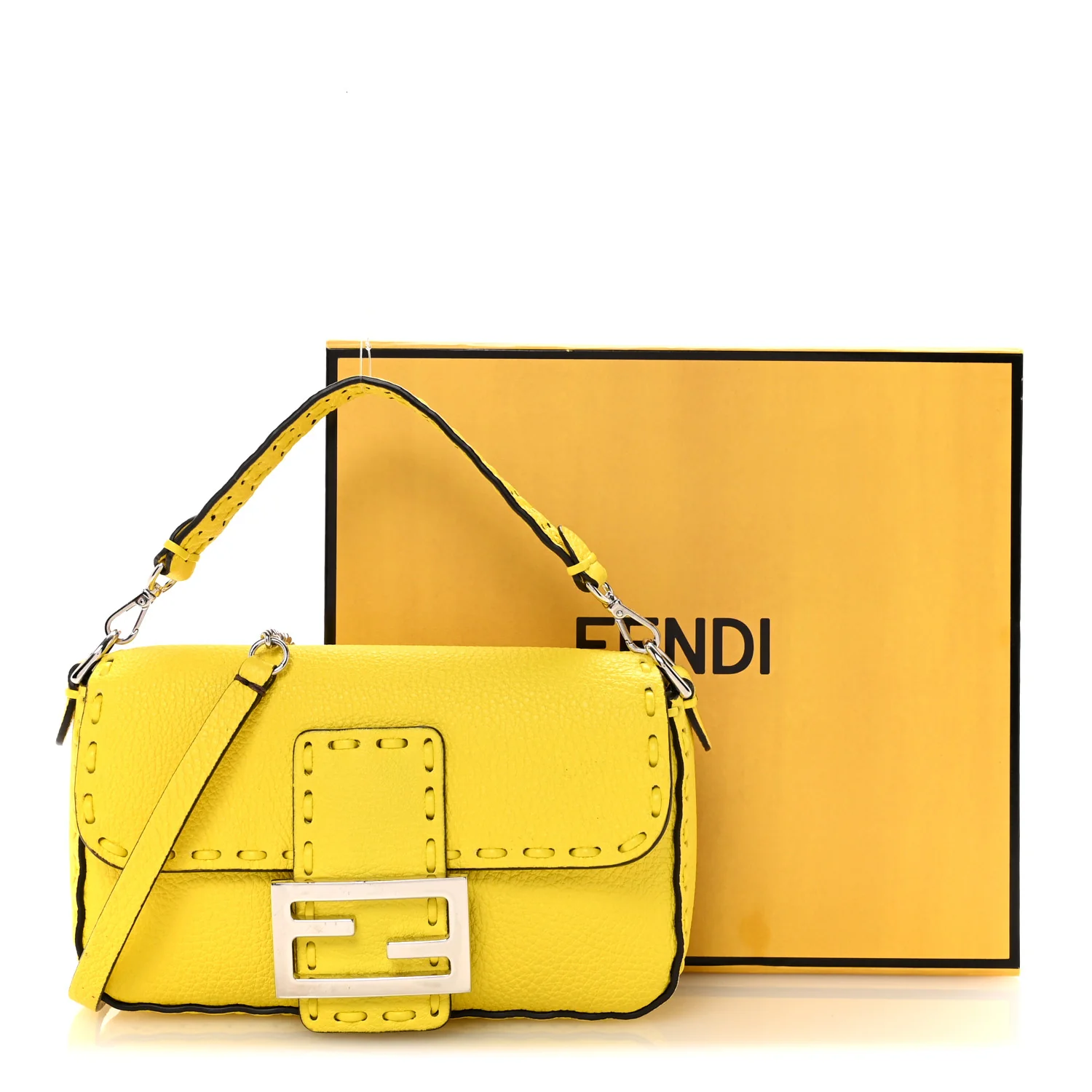 Cuoio Roma Sellerissima Nappa Sintetica Tape Stitch Mini Baguette Acid Yellow - Image 15