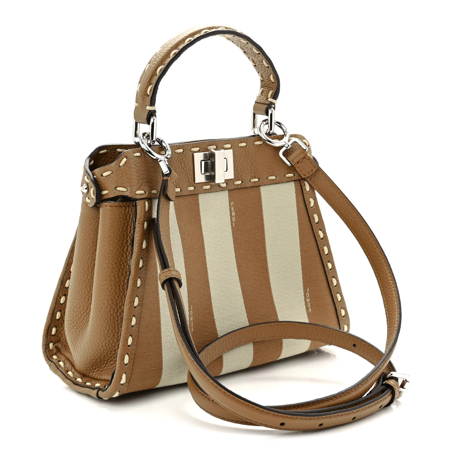 Cuoio Romano Canvas Pequin Striped Selleria Mini Peekaboo Iconic Satchel Beige Sand - Image 3