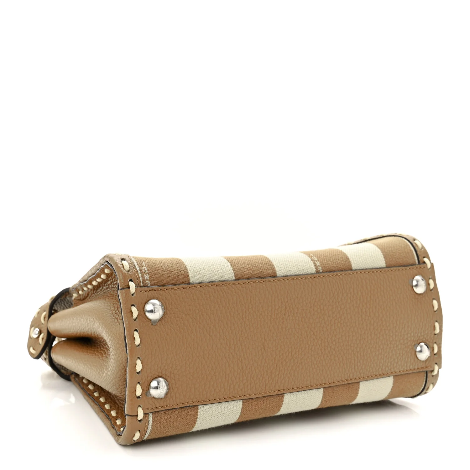 Cuoio Romano Canvas Pequin Striped Selleria Mini Peekaboo Iconic Satchel Beige Sand - Image 4