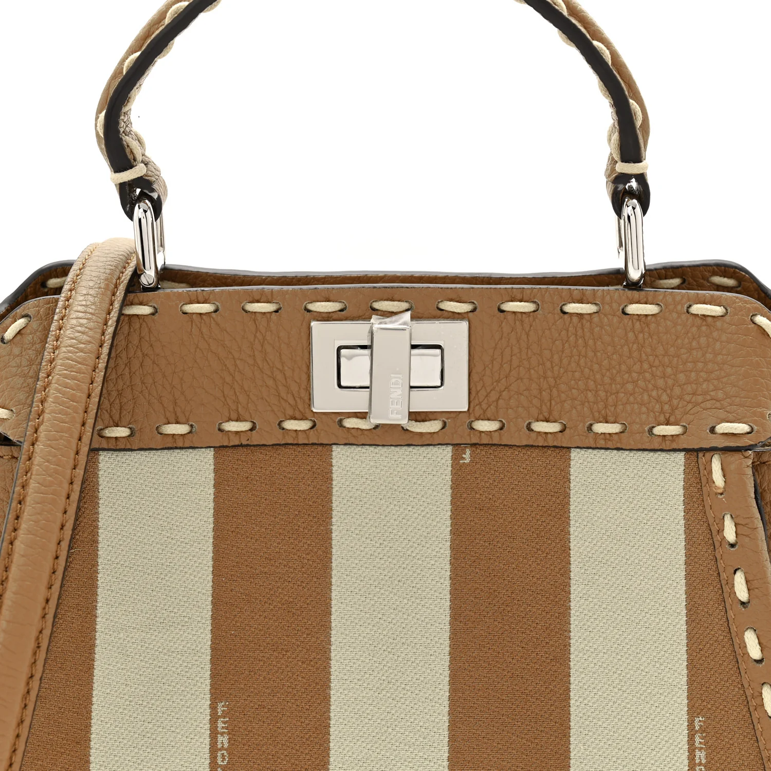 Cuoio Romano Canvas Pequin Striped Selleria Mini Peekaboo Iconic Satchel Beige Sand - Image 7