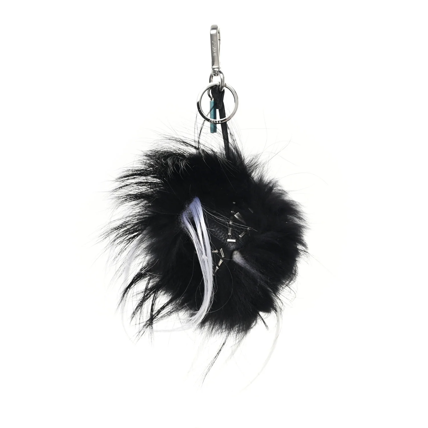 Cuoio Romano Goat Fox Fur Metal Stitch Triangle Monster Eyes Cube Bag Charm Black White