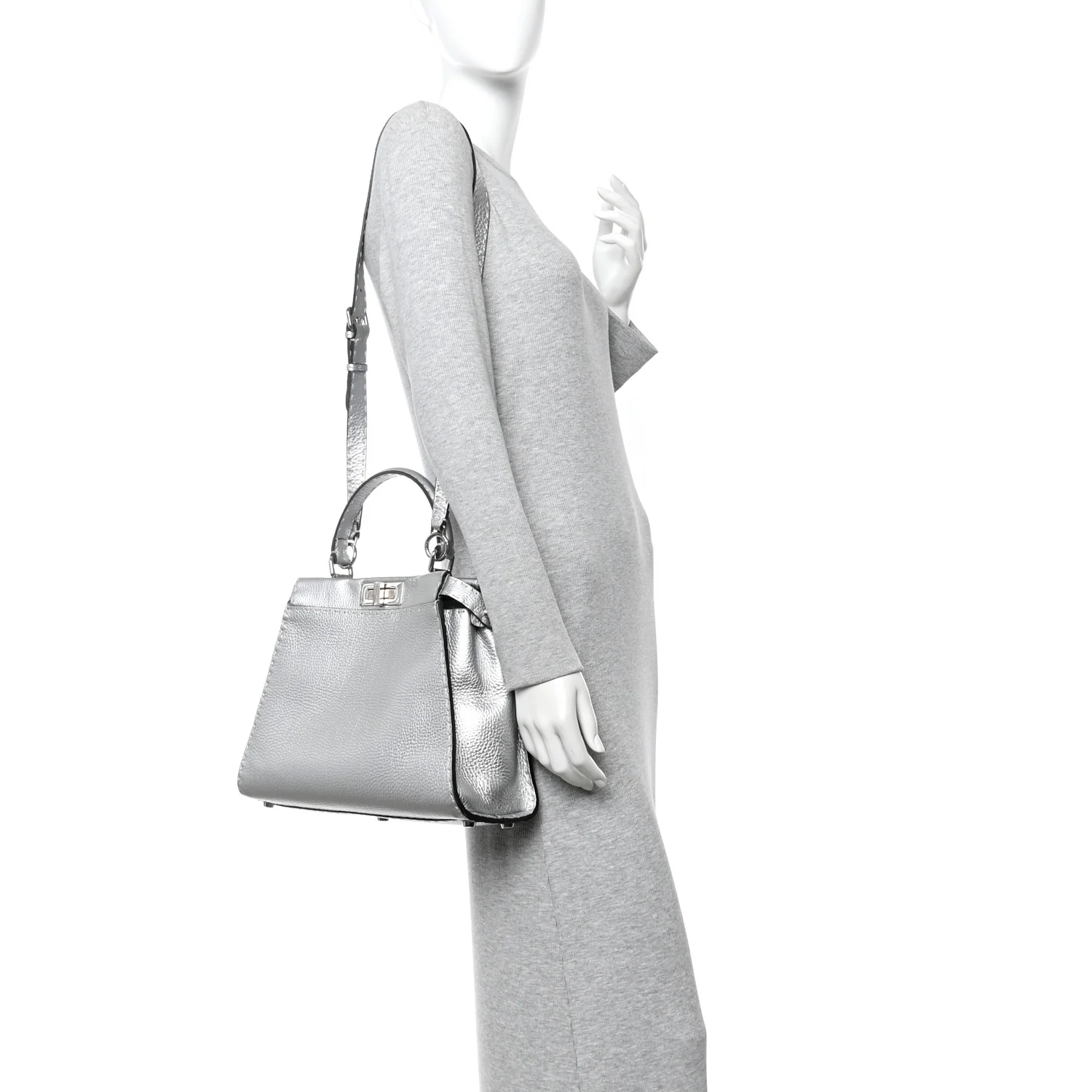 Cuoio Romano Lux Selleria Medium Peekaboo Iconic Satchel Argento - Image 2