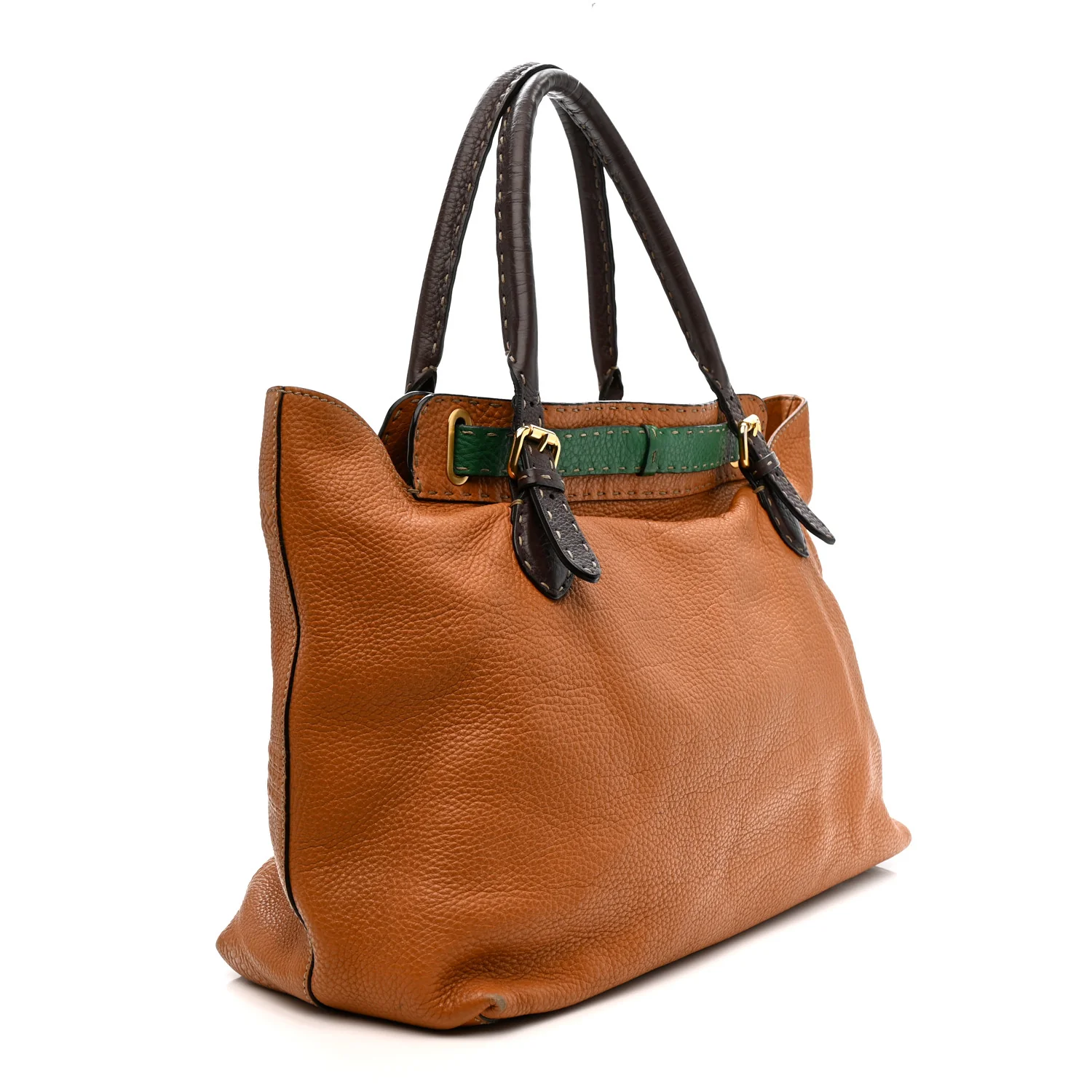 Cuoio Romano Selleria Large Villa Borghese Tote Meile Brown Green - Image 3