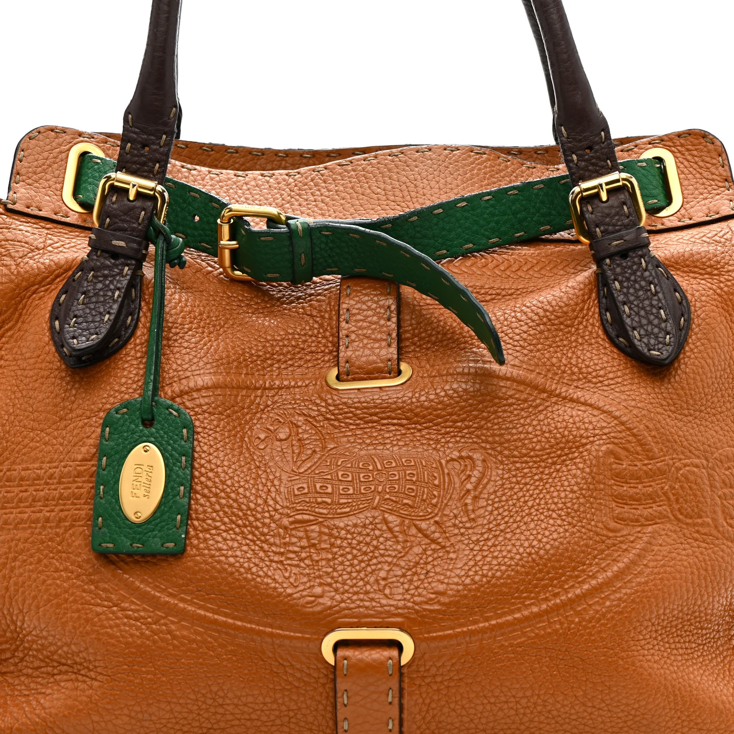 Cuoio Romano Selleria Large Villa Borghese Tote Meile Brown Green - Image 9